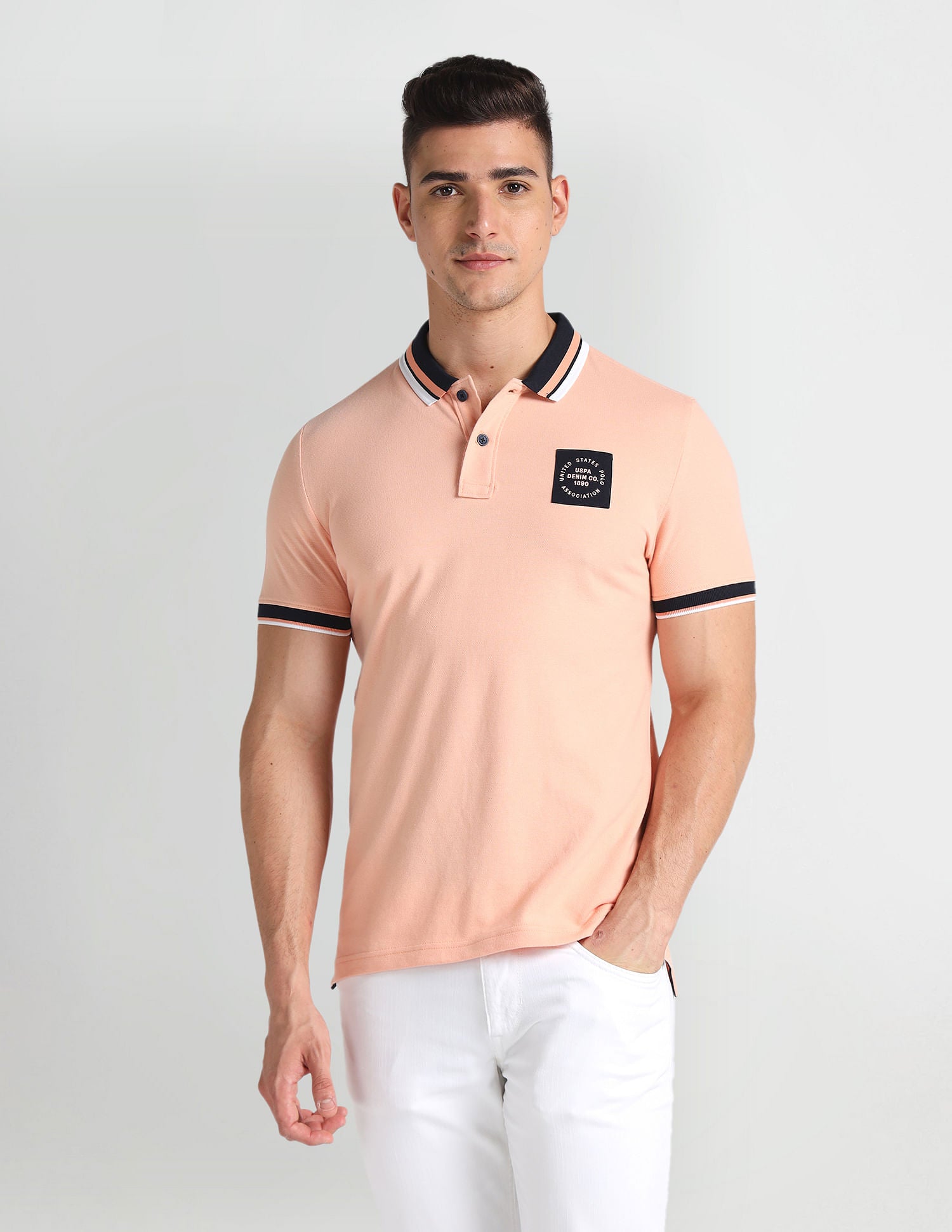 Contrast Detail Muscle Fit Polo Shirt Pink - U.S. Polo Assn. India | Large