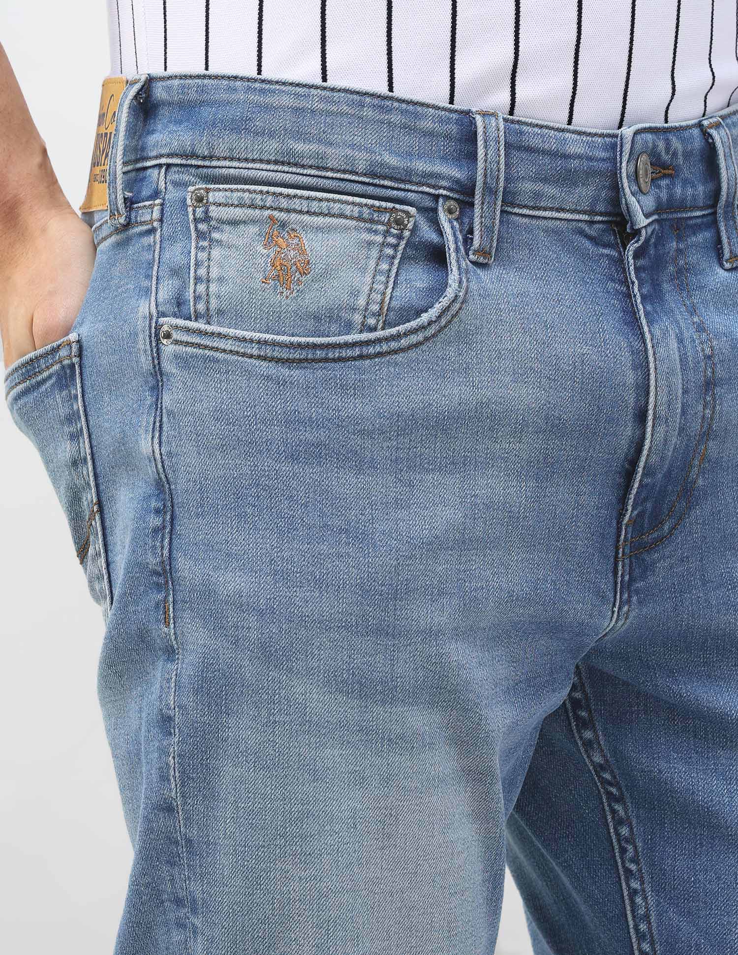 Cole Comfort Cropped Fit Blue Jeans Mid Blue - U.S. Polo Assn. India | Large