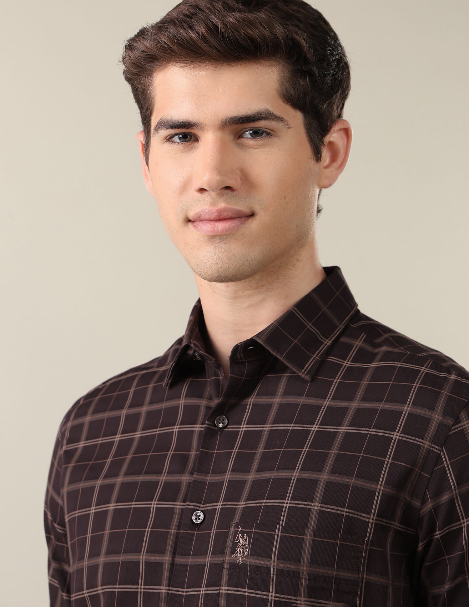 Grid Tattersall Checked Tailored Fit Shirt Brown - U.S. Polo Assn. India | Large