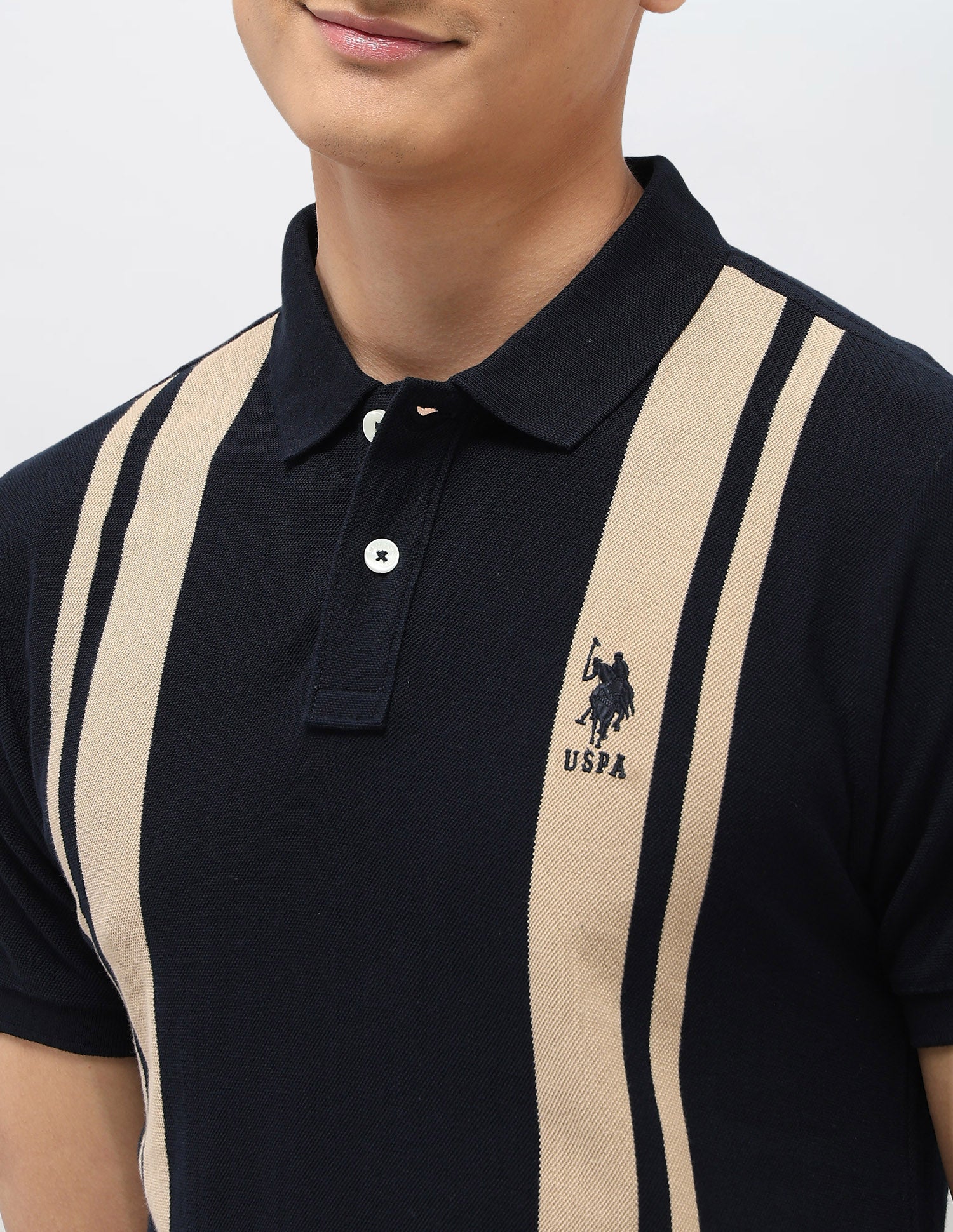 Vertical Striped Pure Cotton Polo Shirt Navy - U.S. Polo Assn. India | Large