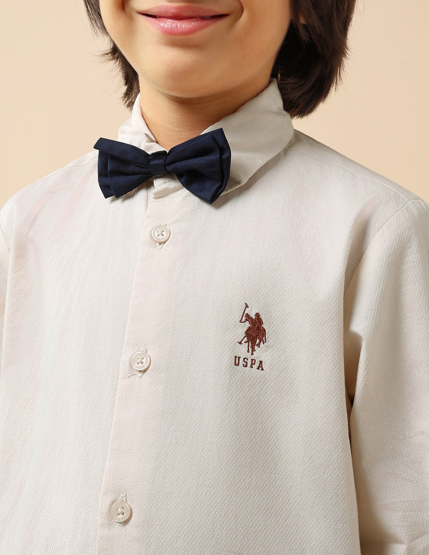 Boys Textured Dobby Shirt Ivory - U.S. POLO ASSN. | Large