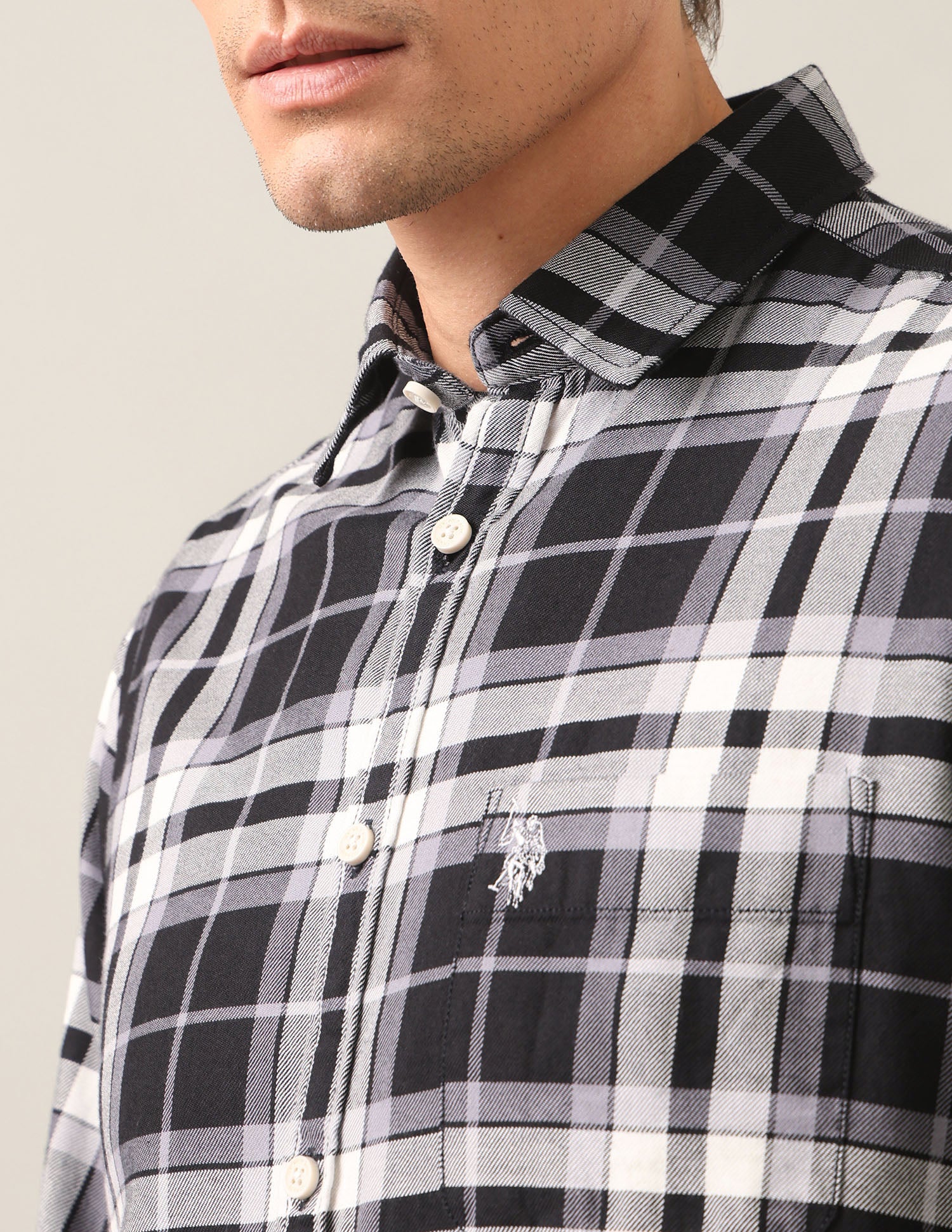 Tartan Checked Twill Shirt Black - U.S. Polo Assn. India | Large