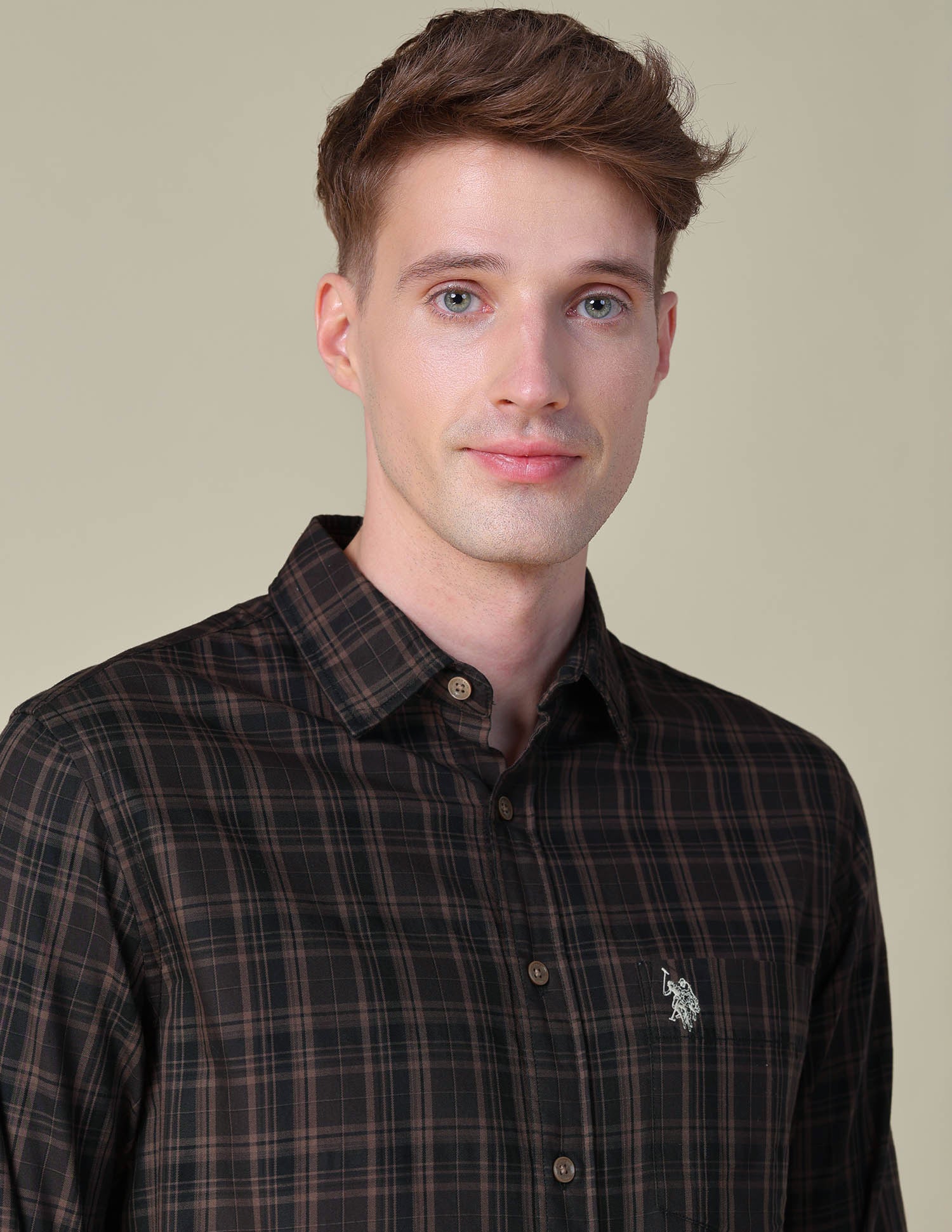 Tartan Checked Tailored Fit Shirt Brown - U.S. POLO ASSN. | Large