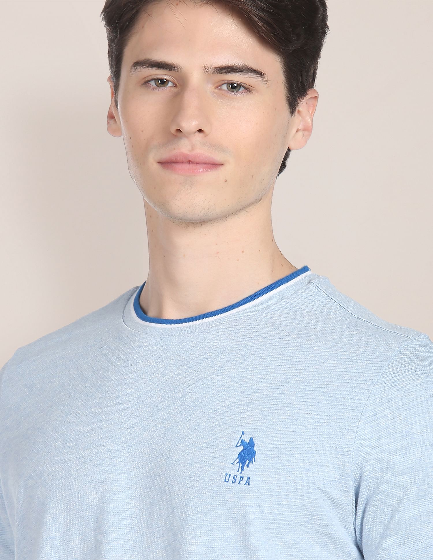 Pure Cotton Ringer T-Shirt Light Blue - U.S. Polo Assn. India | Large