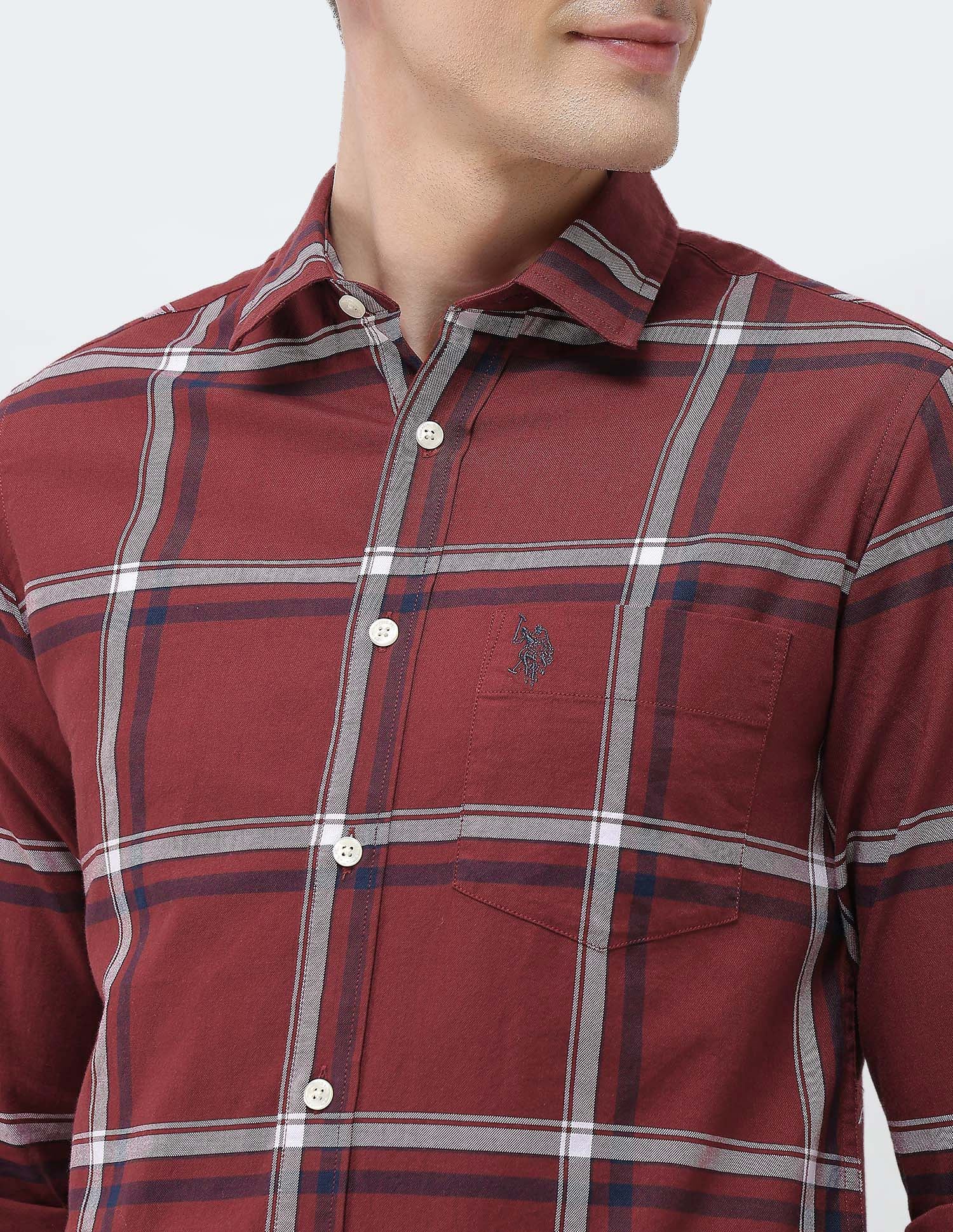 Windowpane Checked New Port Marina Shirt Maroon - U.S. Polo Assn. India | Large