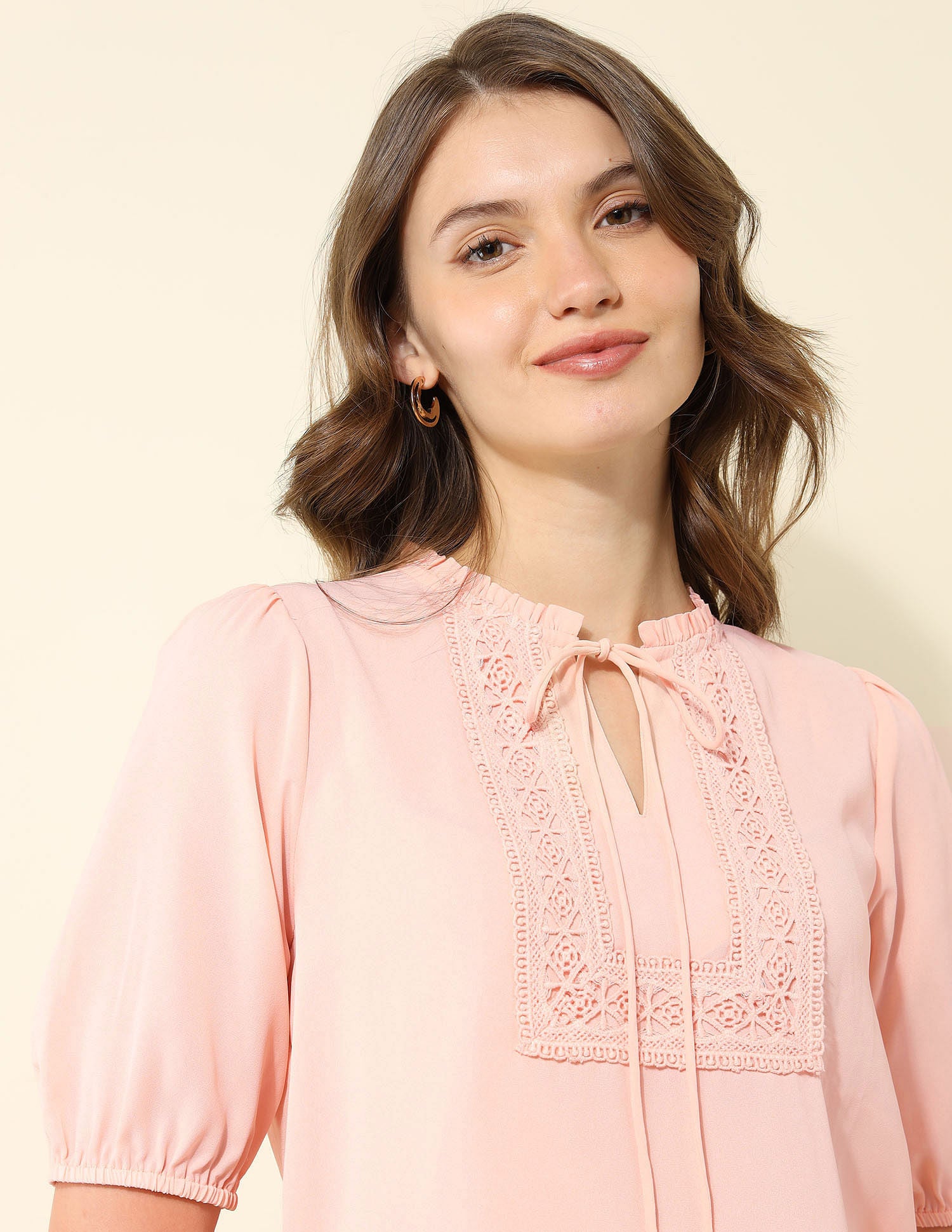 Lace Detail Regular Fit Top Light Pink - U.S. POLO ASSN. | Large