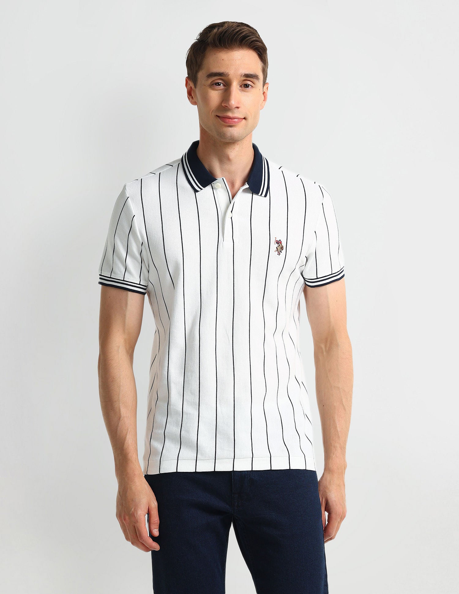 Muscle Fit Striped Polo Shirt White - U.S. Polo Assn. India | Large