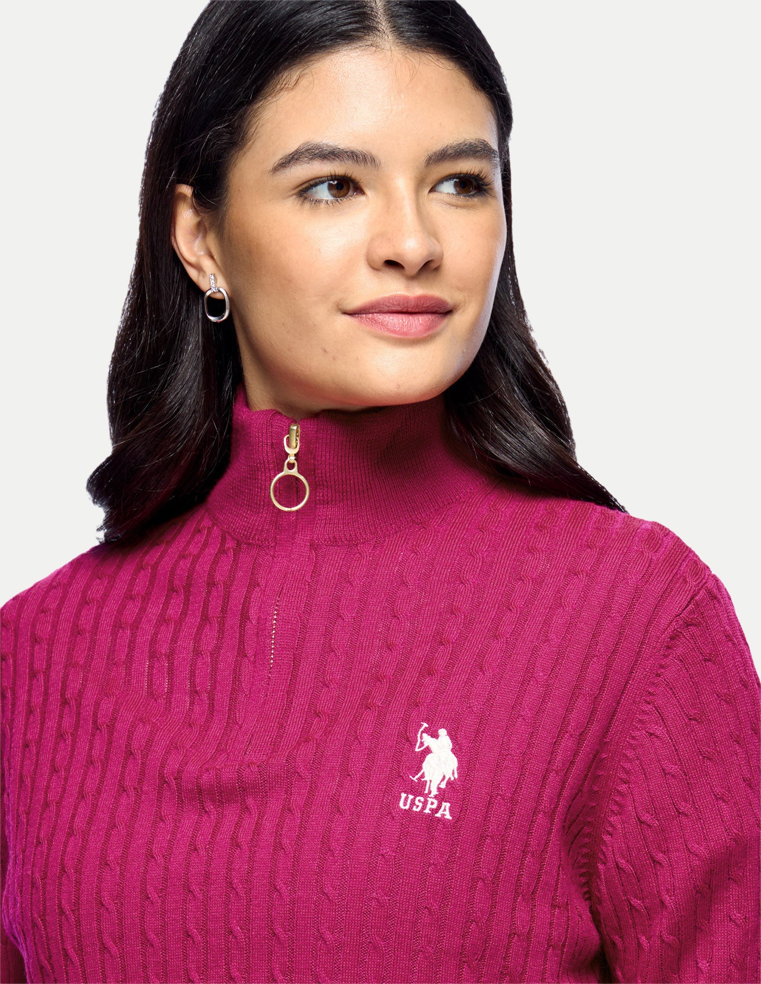 Cable Patterned Knit Regular Fit Sweater Pink - U.S. Polo Assn. India | Large