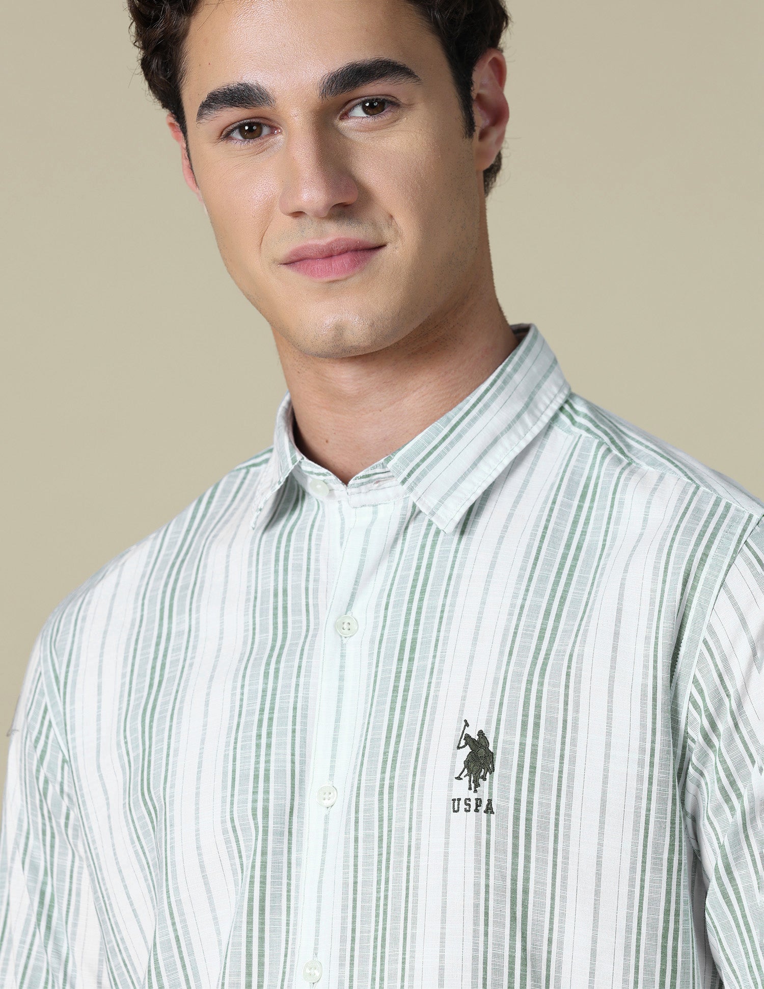 Vertical Striped Regular Fit Shirt Light Green - U.S. Polo Assn. India | Large
