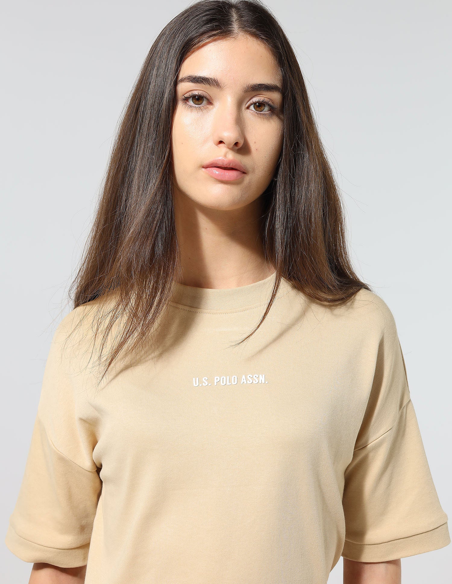 Boxy Fit Solid Lounge T-Shirt Beige - U.S. POLO ASSN. | Large