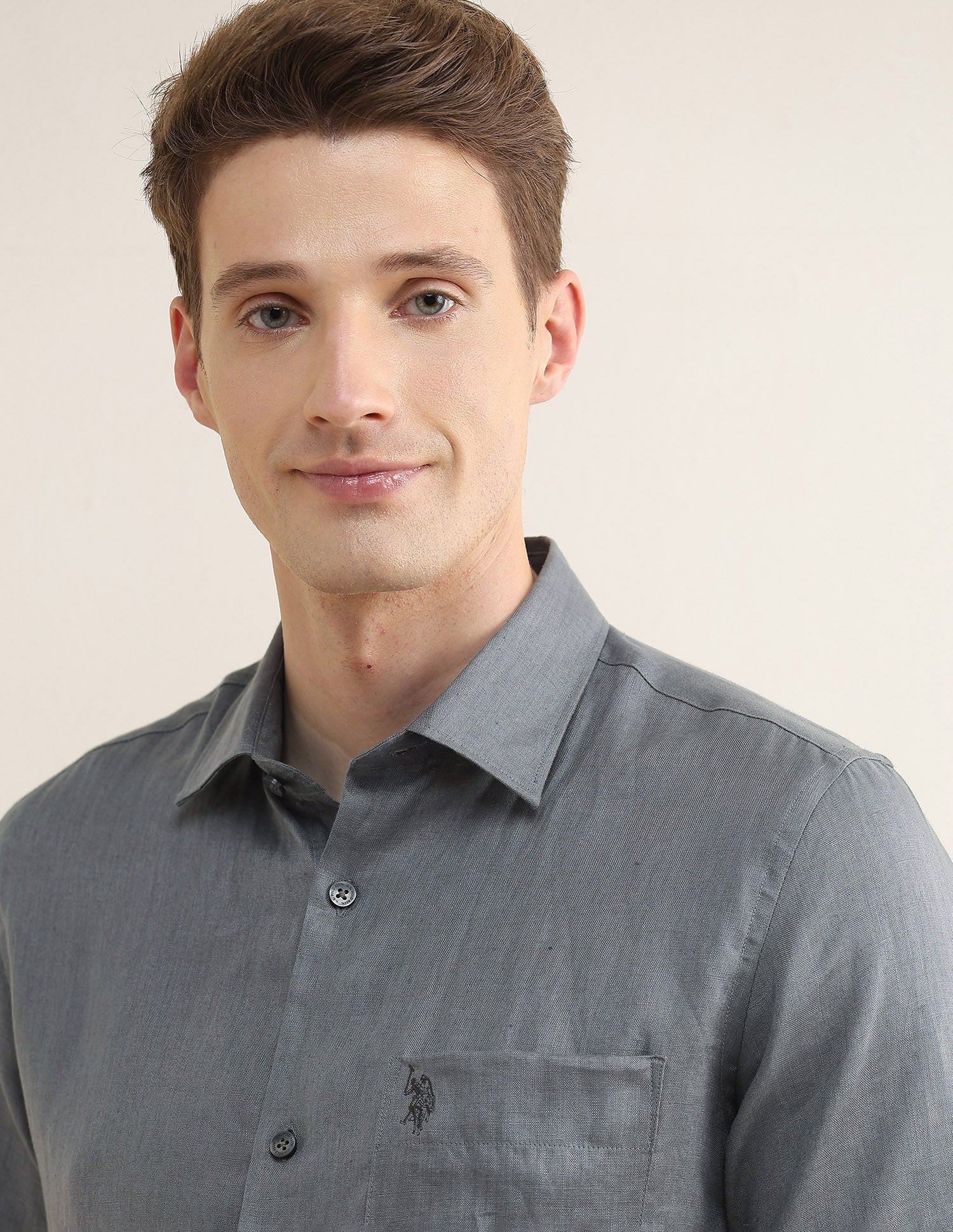 Solid Regular Fit Shirt Dark Grey - U.S. Polo Assn. India | Large