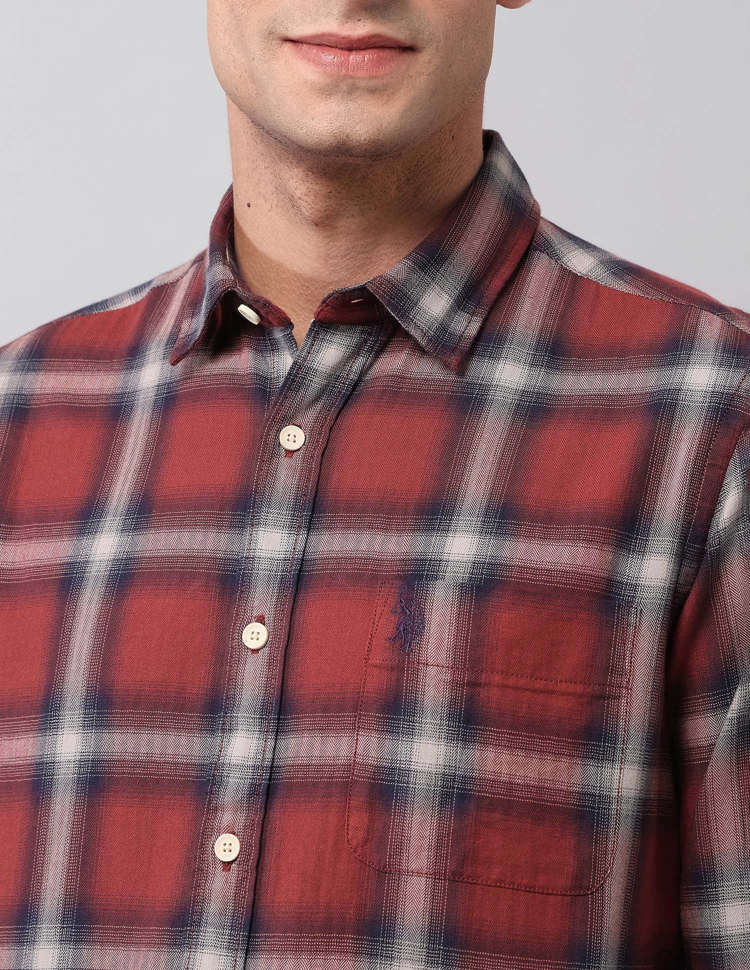 Pure Cotton Plaid Checked Shirt Red - U.S. Polo Assn. India | Large