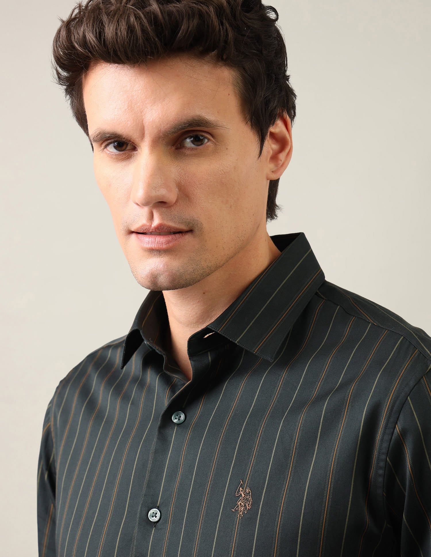Vertical Striped Satin Shirt Green - U.S. Polo Assn. India | Large