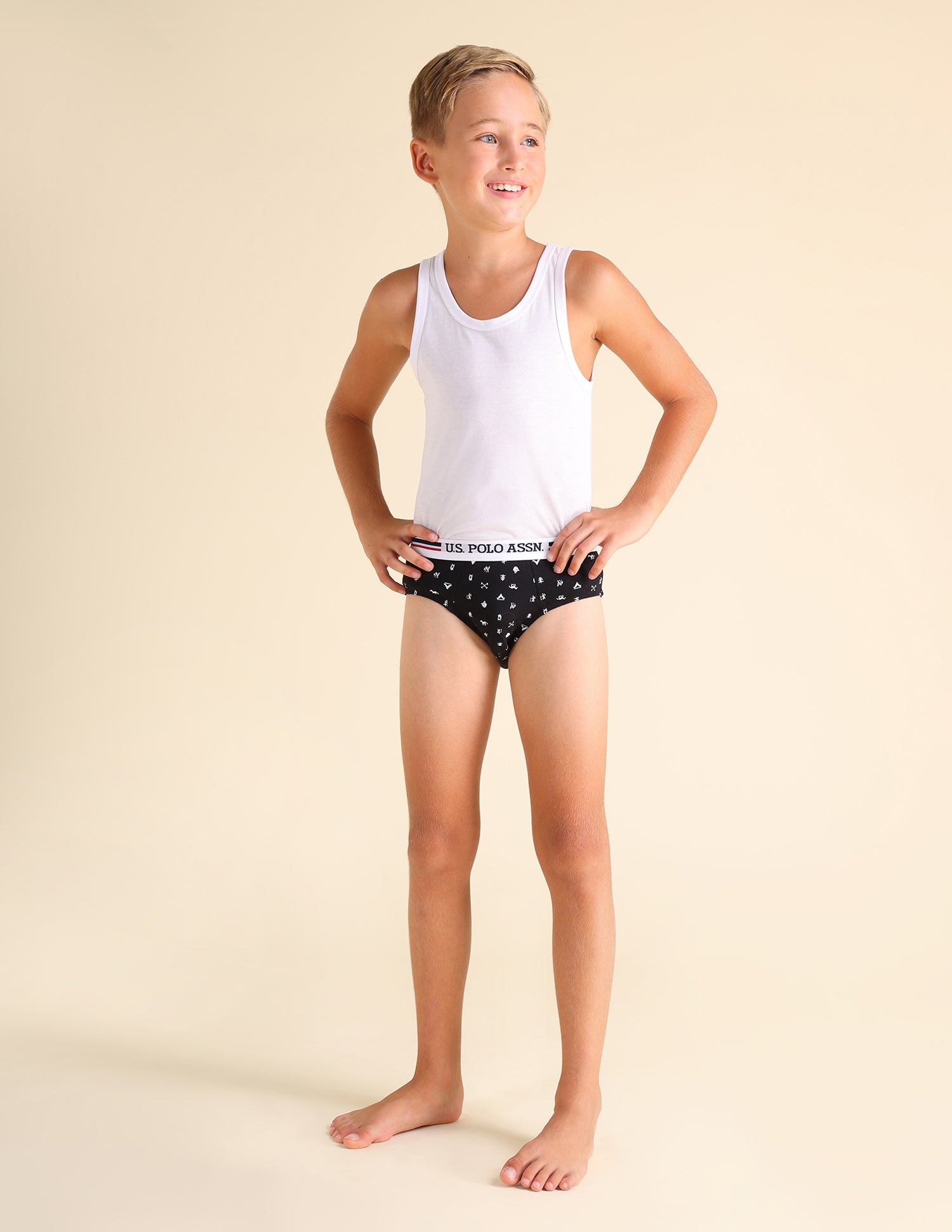 Mid Rise Cotton Spandex EKB03 Briefs - Pack Of 3 Black, White and Navy - U.S. POLO ASSN. | Large