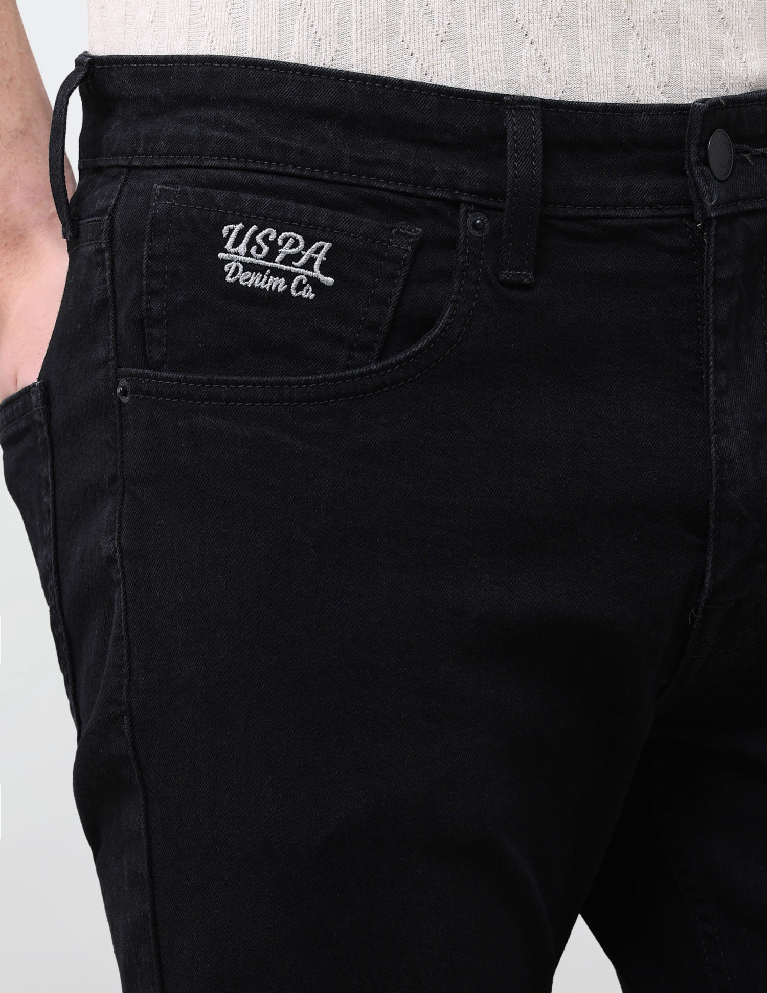 Solid Slim Straight Fit Jeans Black - U.S. Polo Assn. India | Large