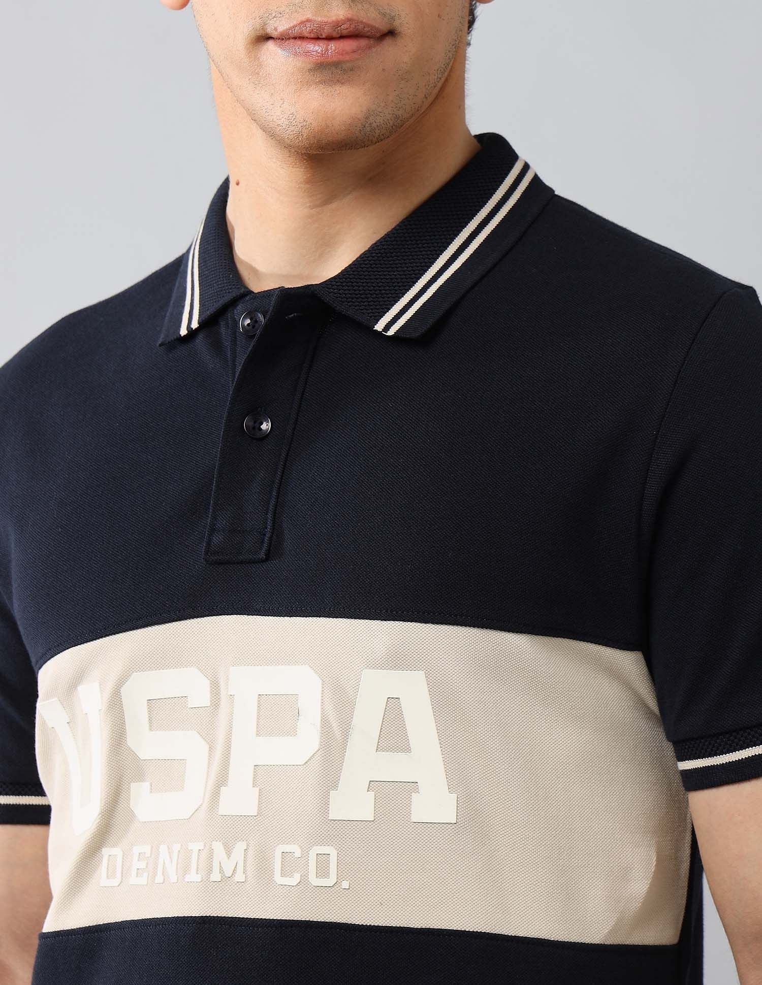 Brand Printed Muscle Fit Polo Shirt Navy - U.S. POLO ASSN. | Large