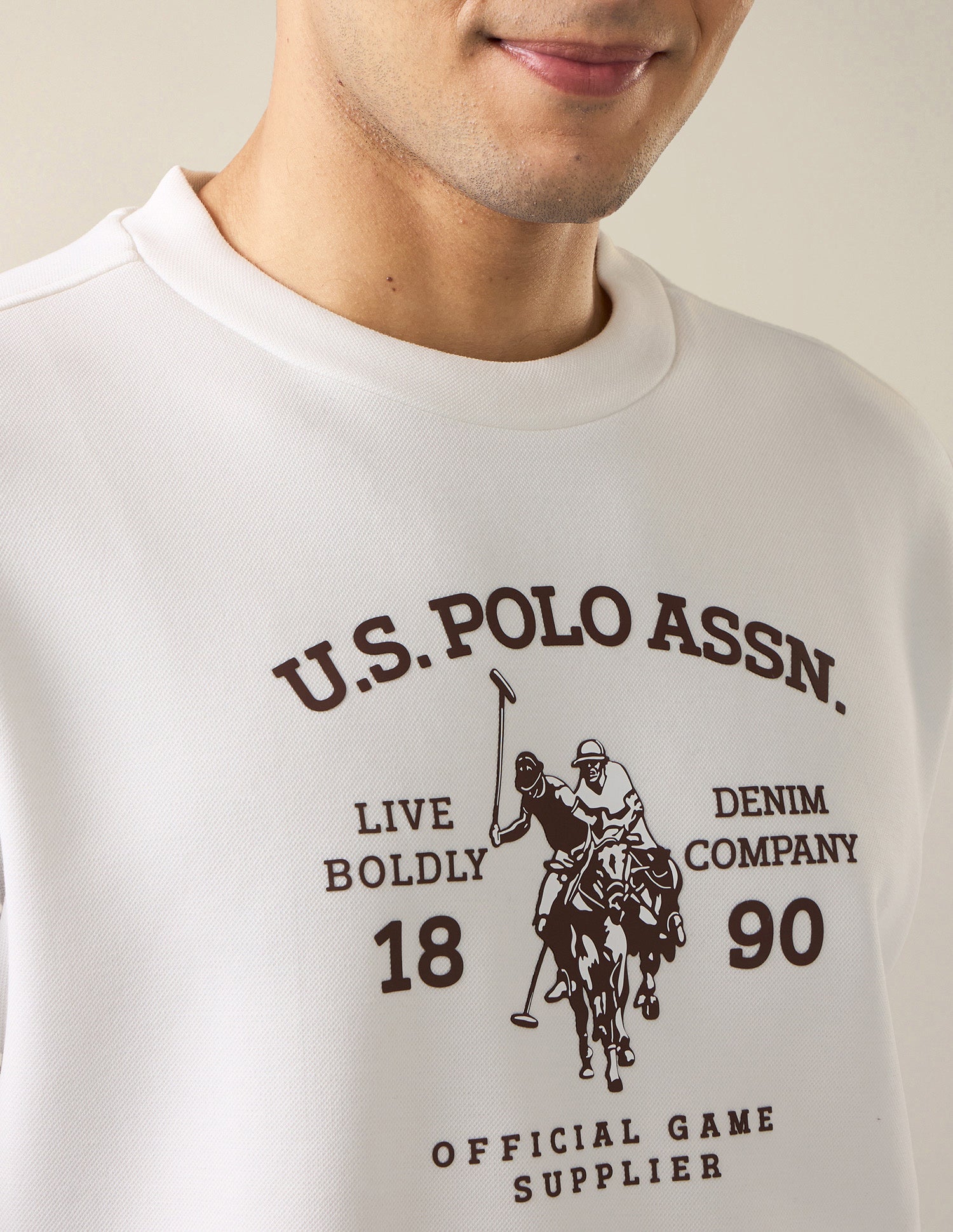 Brand Embossed Regular Fit Sweatshirt Ivory - U.S. Polo Assn. India | Large