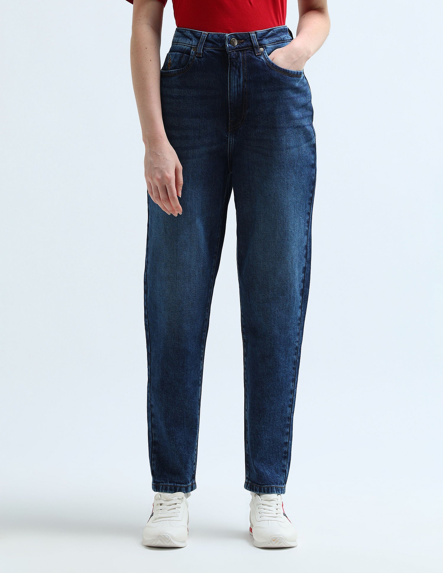 High Rise Mom Fit Jeans Dark Blue - U.S. POLO ASSN. | Large