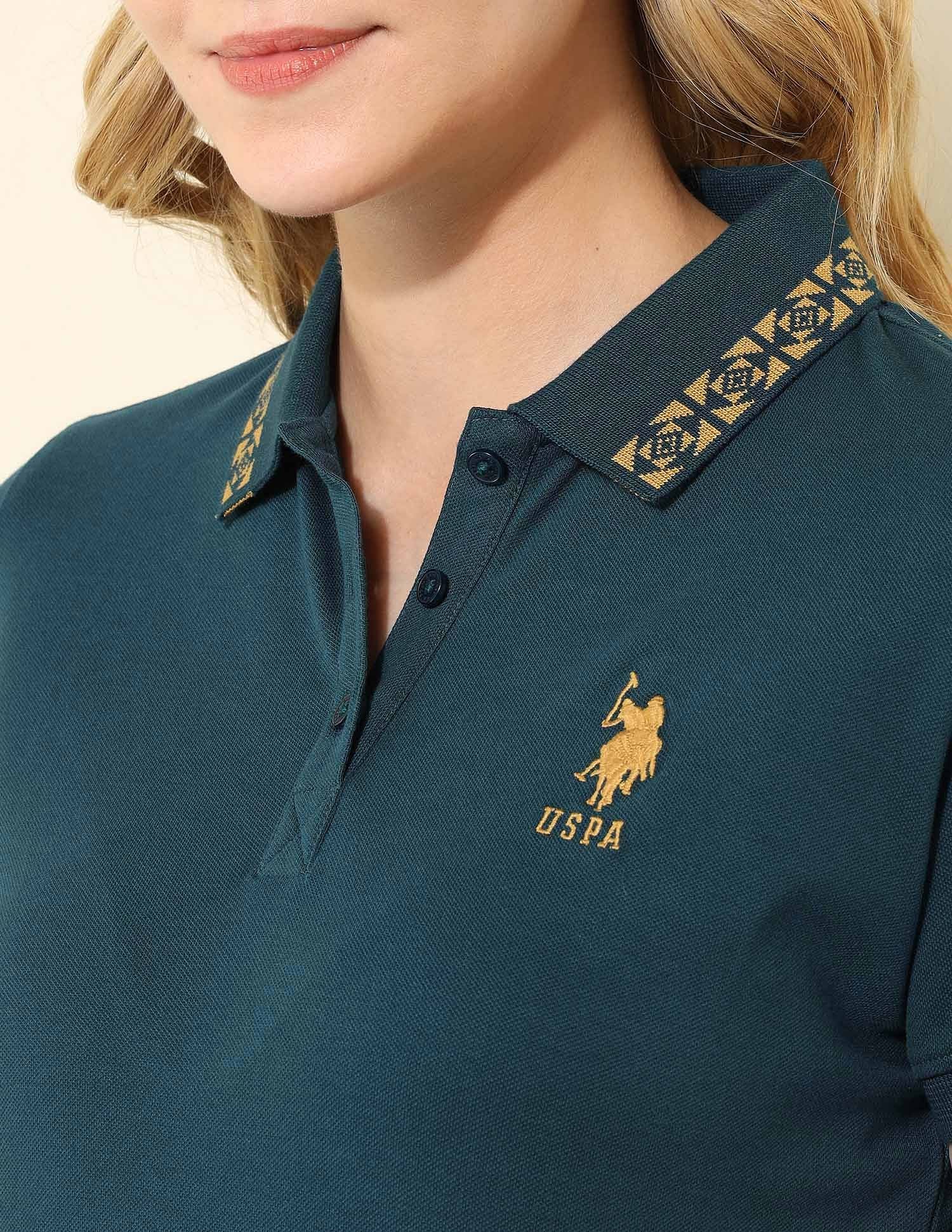 Jacquard Collar Regular Fit Polo Shirt Teal - U.S. POLO ASSN. | Large