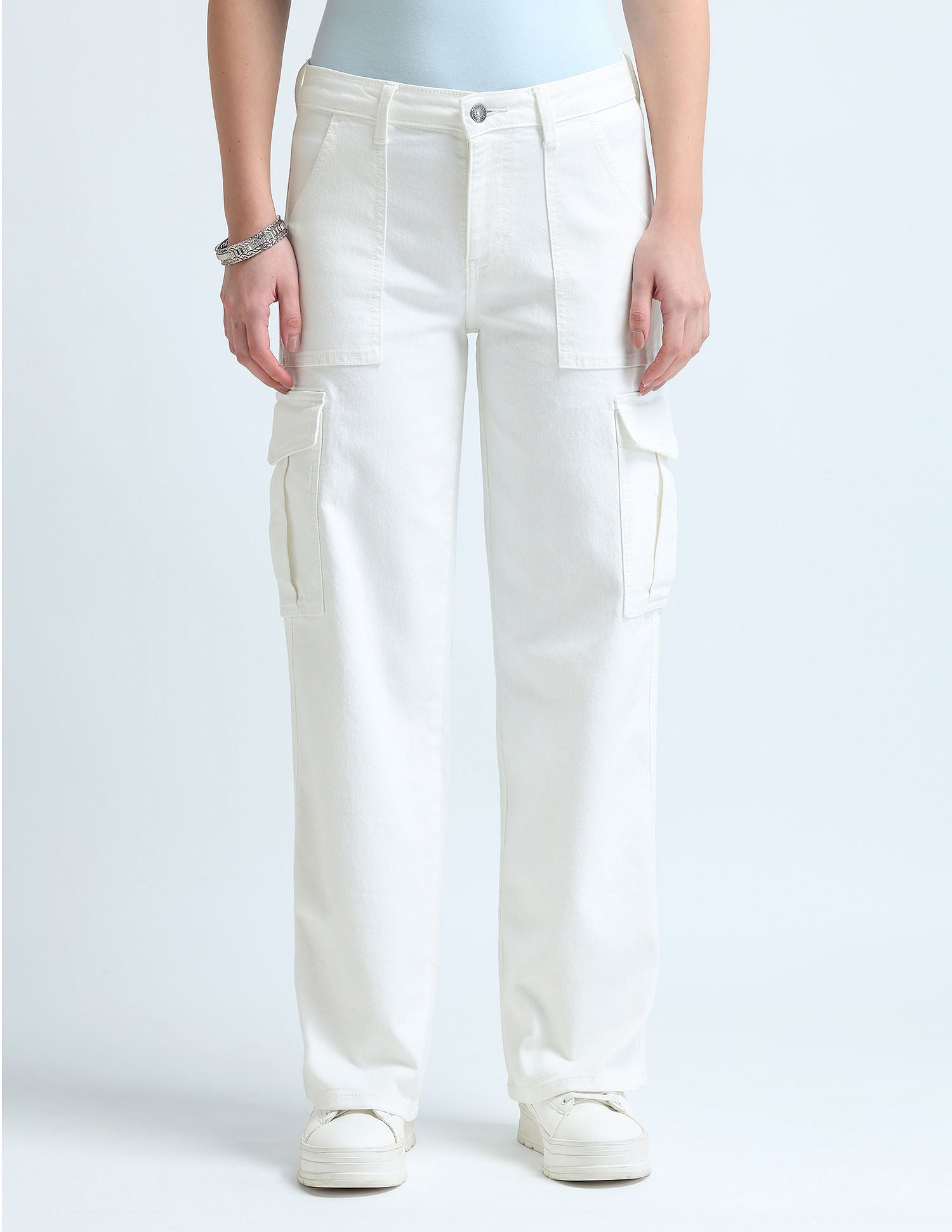 Wide Leg Cargo Fit White Jeans White - U.S. Polo Assn. India | Large
