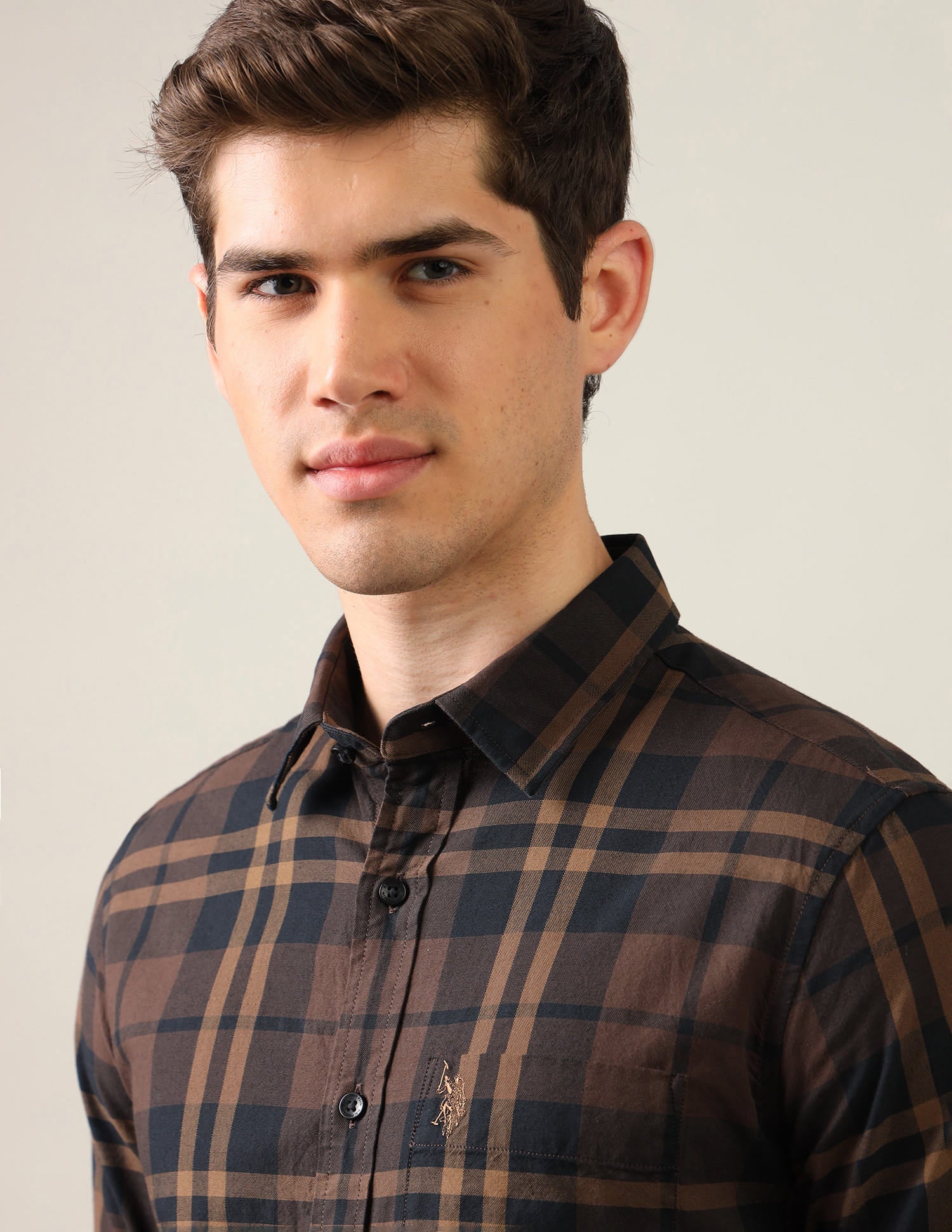 Grid Tattersall Checked Regular Fit Shirt Brown - U.S. Polo Assn. India | Large