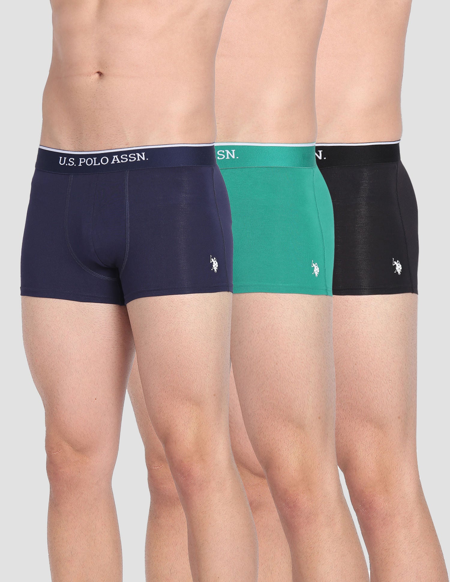 Mid Rise ET004 Trunks - Pack Of 3 Black, Green And Navy - U.S. POLO ASSN. | Large