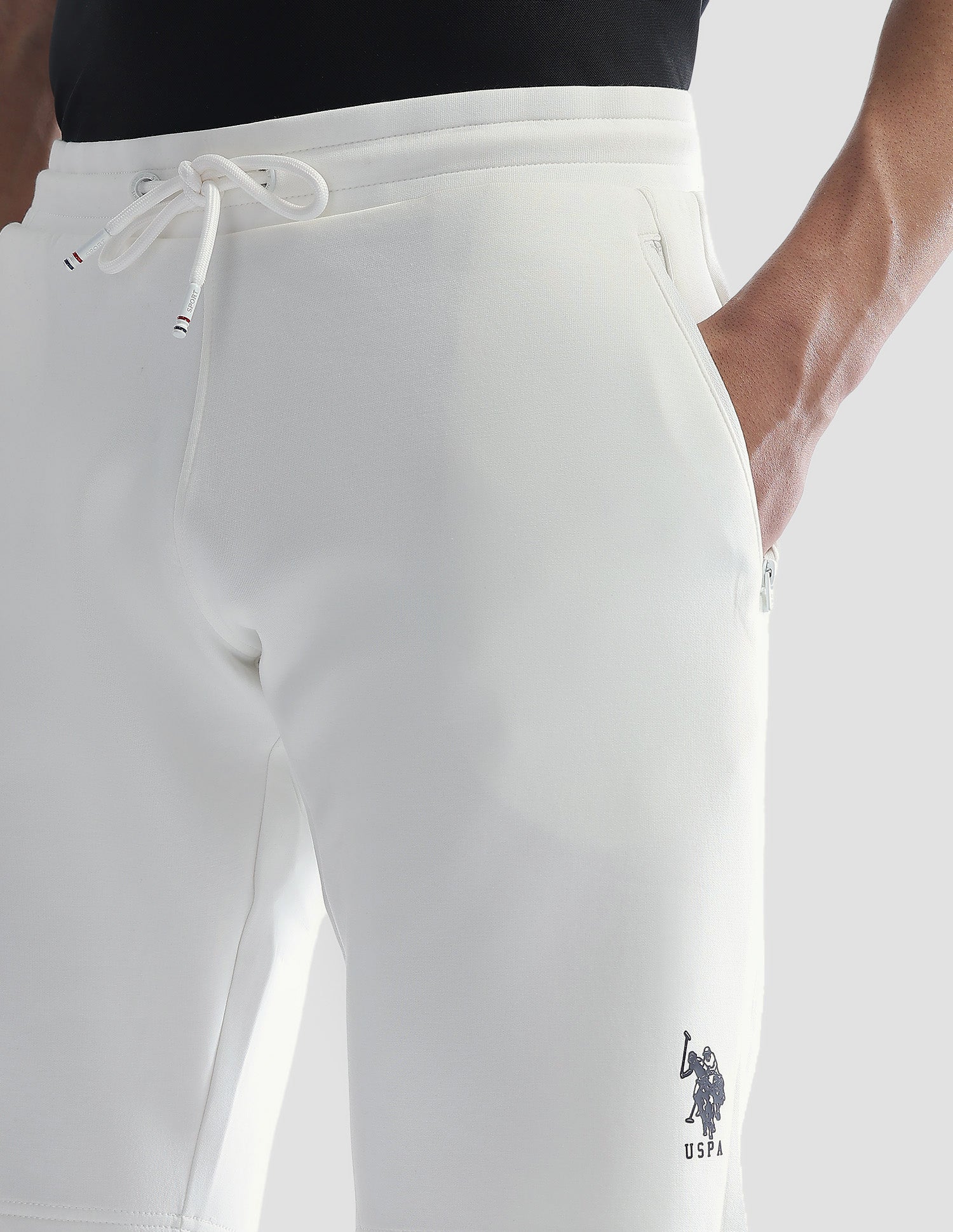 Mid Rise Solid Active Shorts Off White - U.S. Polo Assn. India | Large