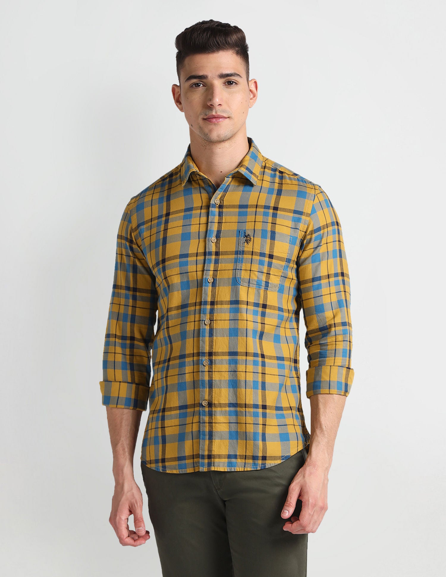 Tartan Check Twill Shirt Ochre - U.S. Polo Assn. India | Large