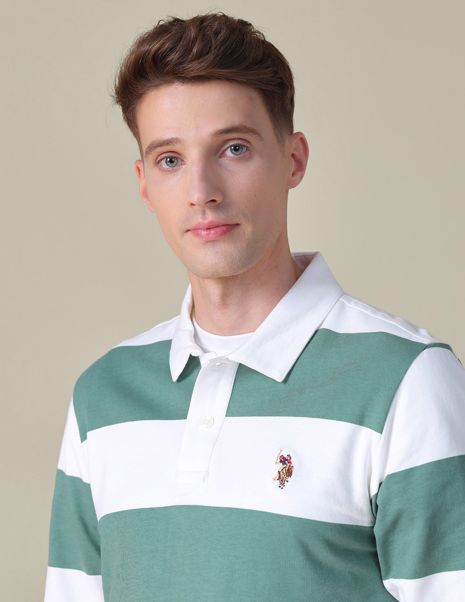 Horizontal Striped Slim Fit Polo Shirt Light Green - U.S. POLO ASSN. | Large
