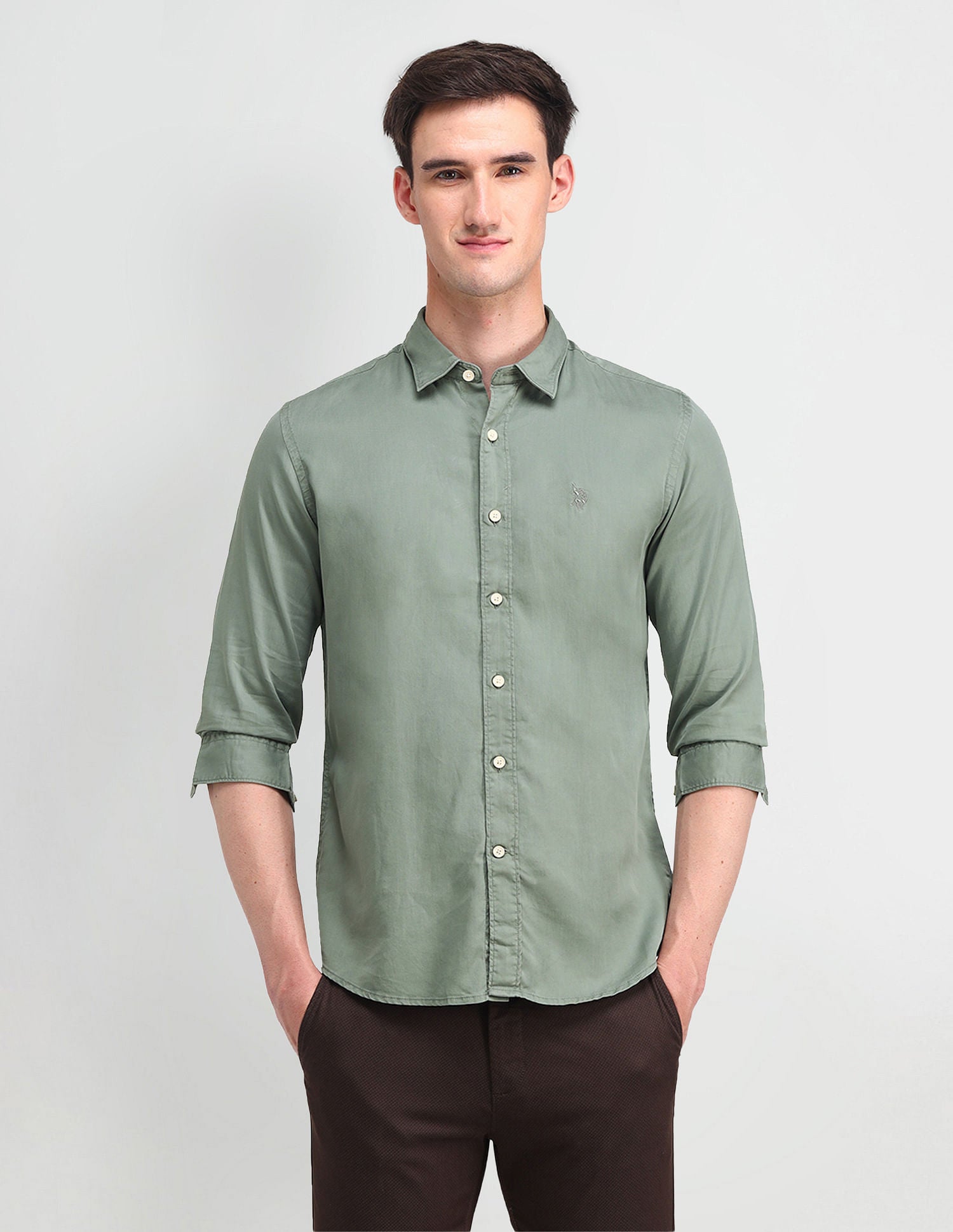 Slim Fit Twill Shirt Green - U.S. Polo Assn. India | Large
