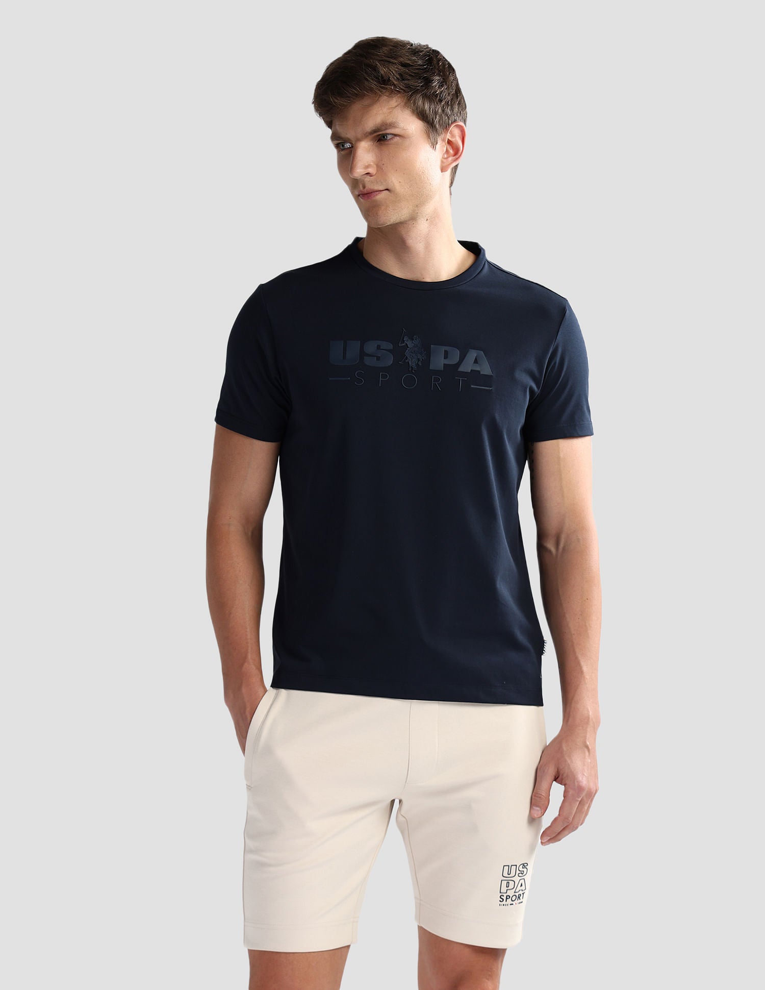Brand Print Cotton Blend T-Shirt Navy - U.S. Polo Assn. India | Large