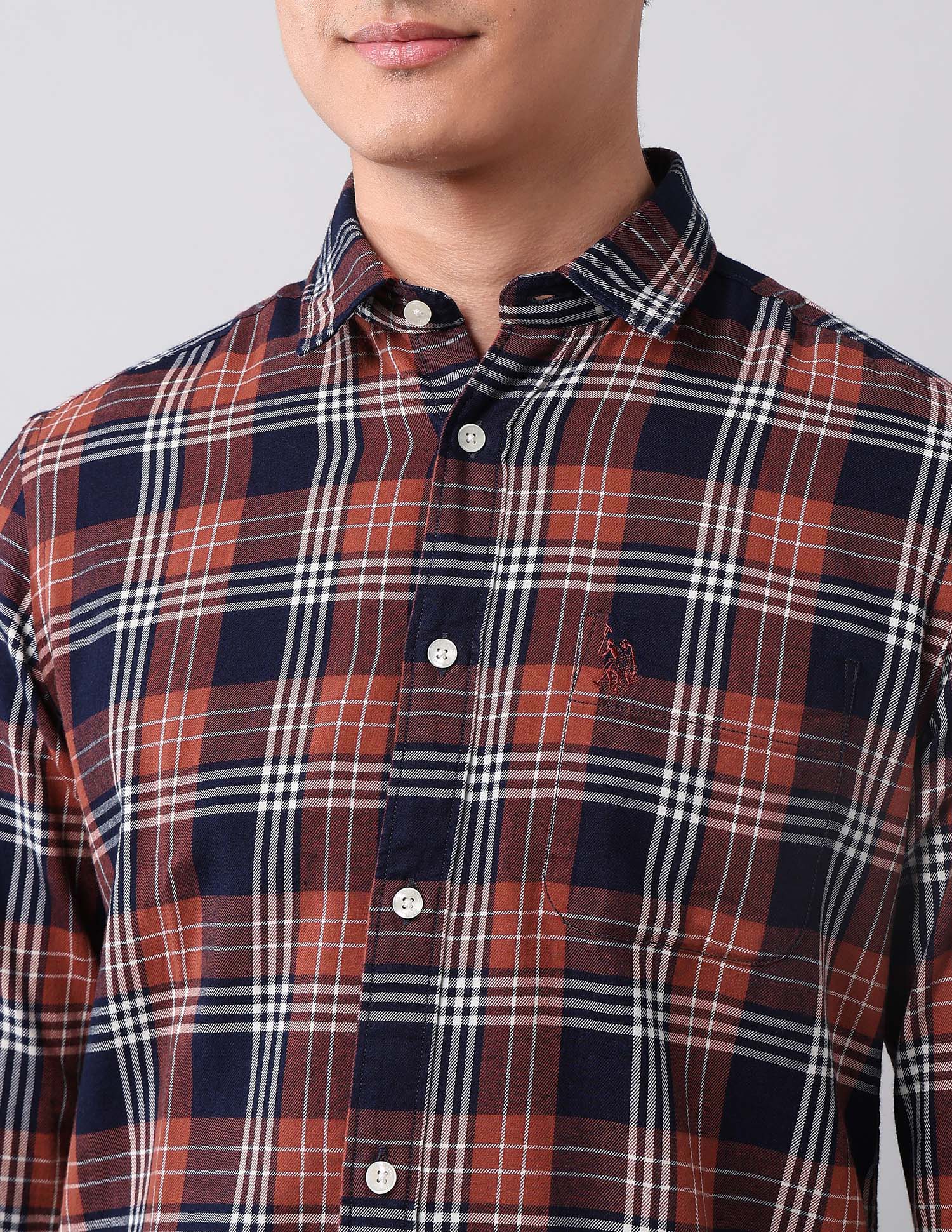 Plaid Checked Pure Cotton Shirt Indigo - U.S. Polo Assn. India | Large