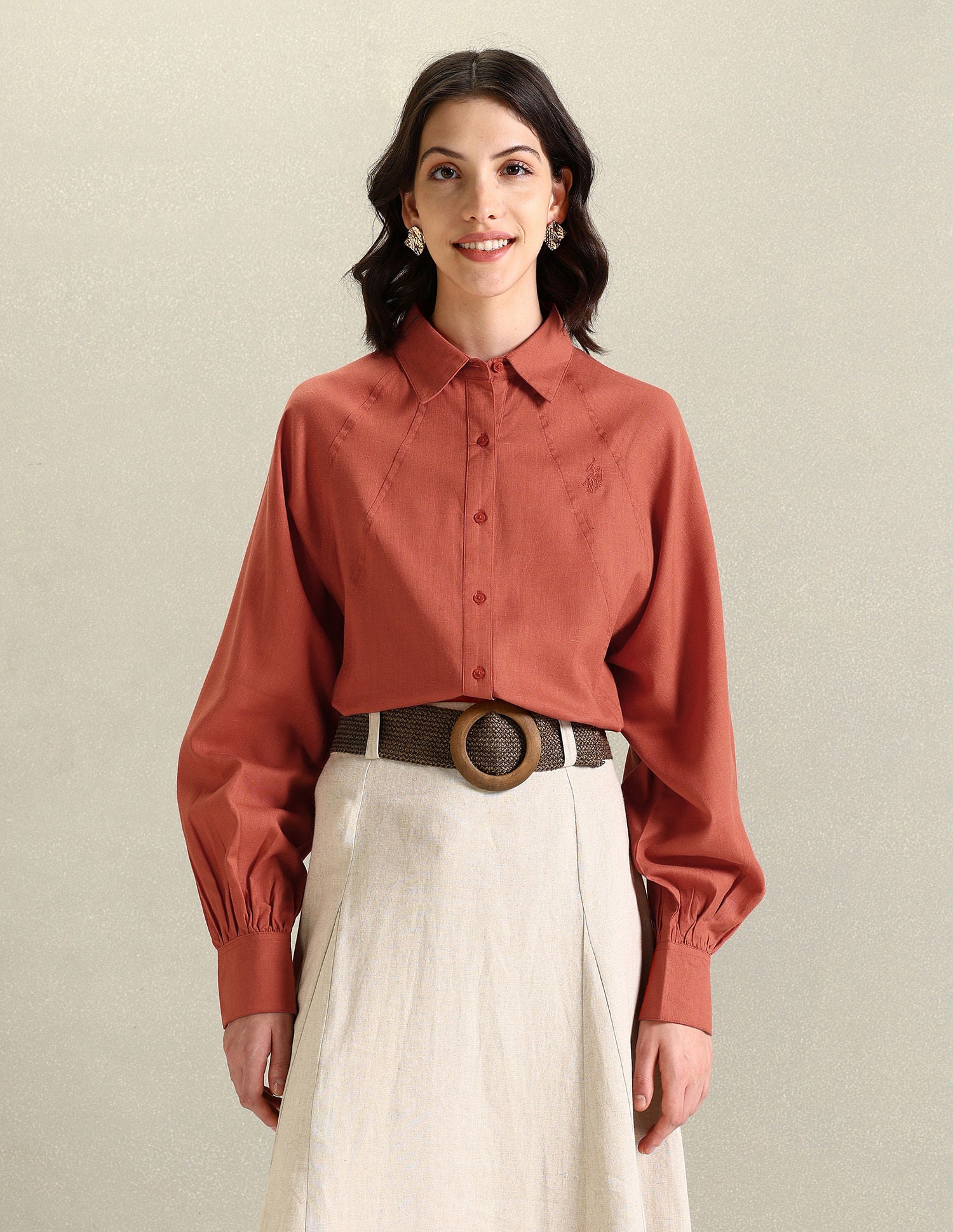 Spread Collar Loose Solid Shirt Rust - U.S. Polo Assn. India | Large