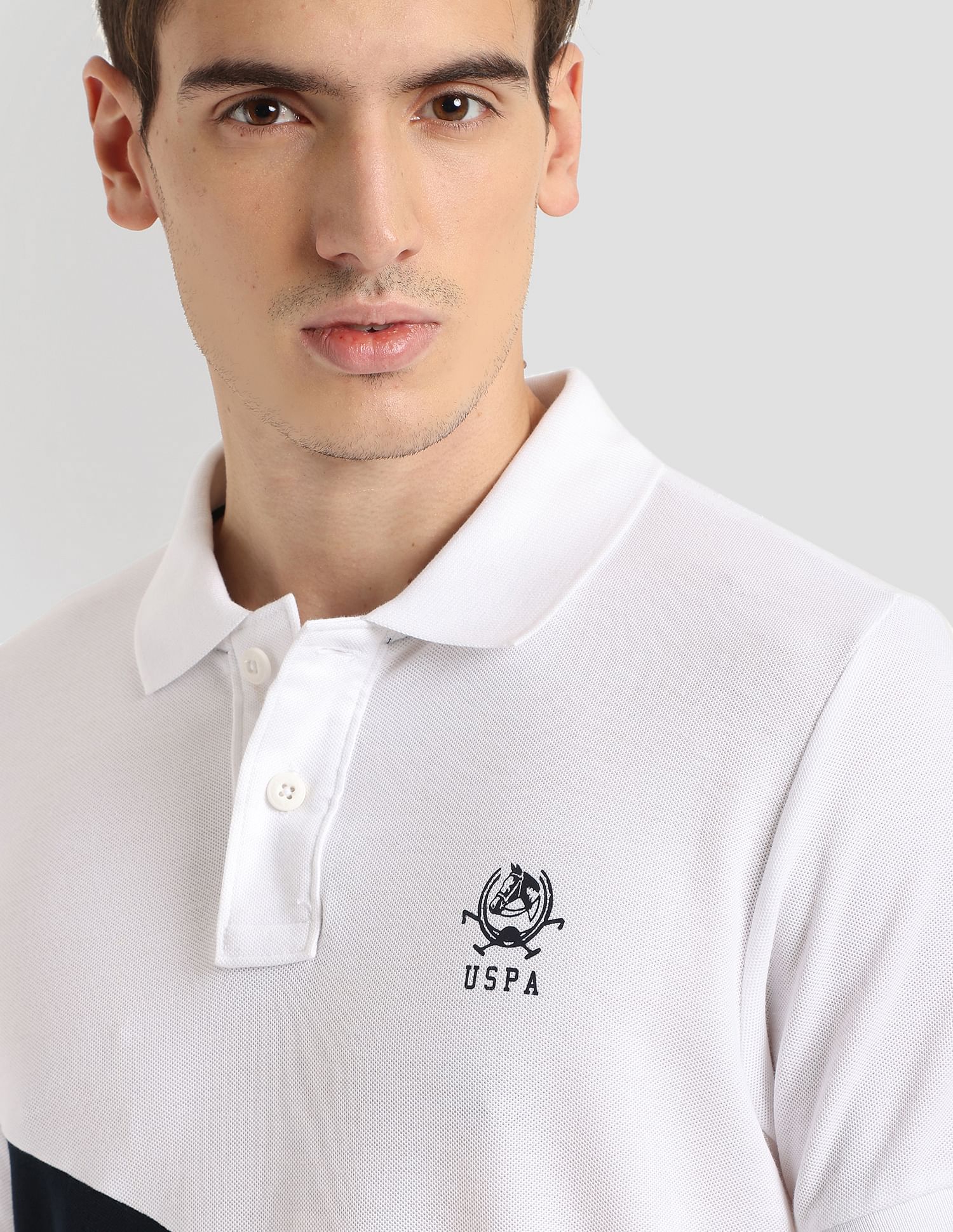 Diagonal Colour Block Active Polo Shirt White - U.S. Polo Assn. India | Large