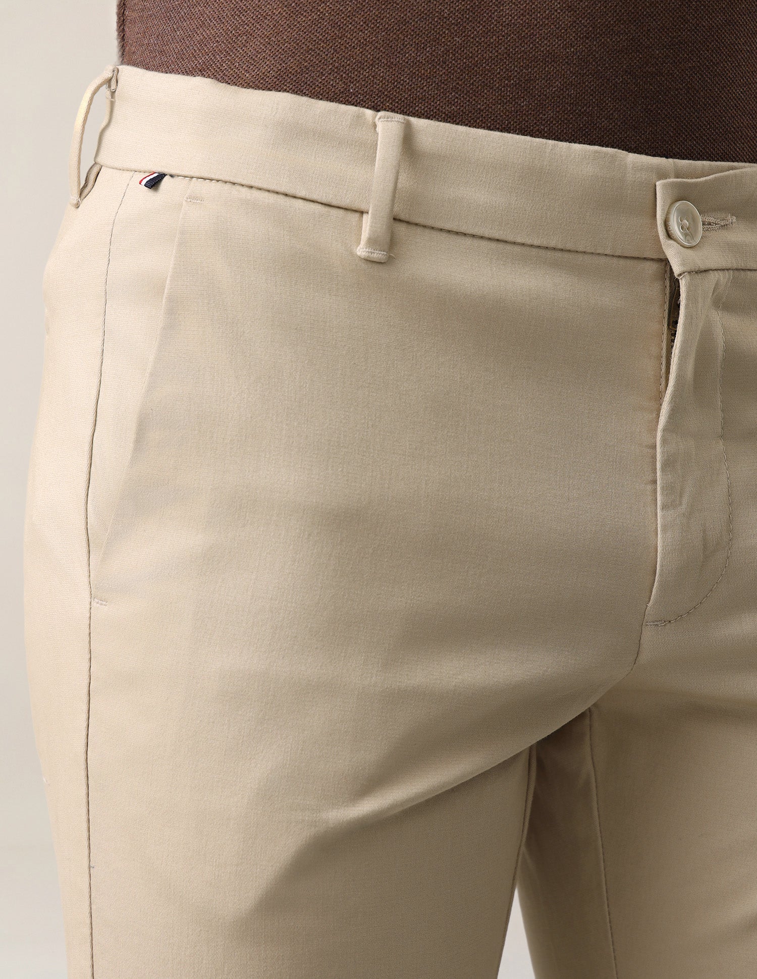 Denver Slim Fit Dobby Trousers Light Khaki - U.S. Polo Assn. India | Large