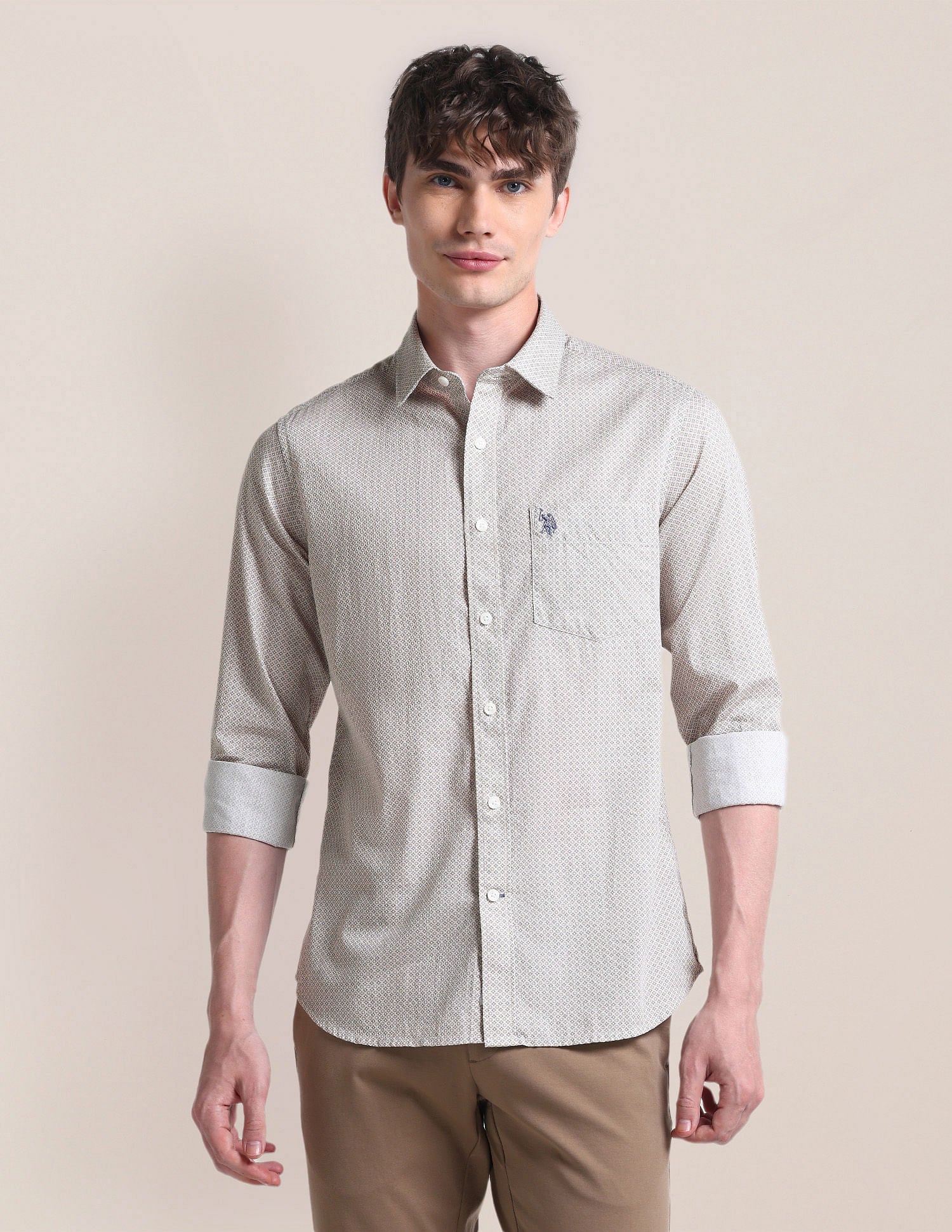 Cutaway Collar Cotton Shirt Grey - U.S. Polo Assn. India | Large