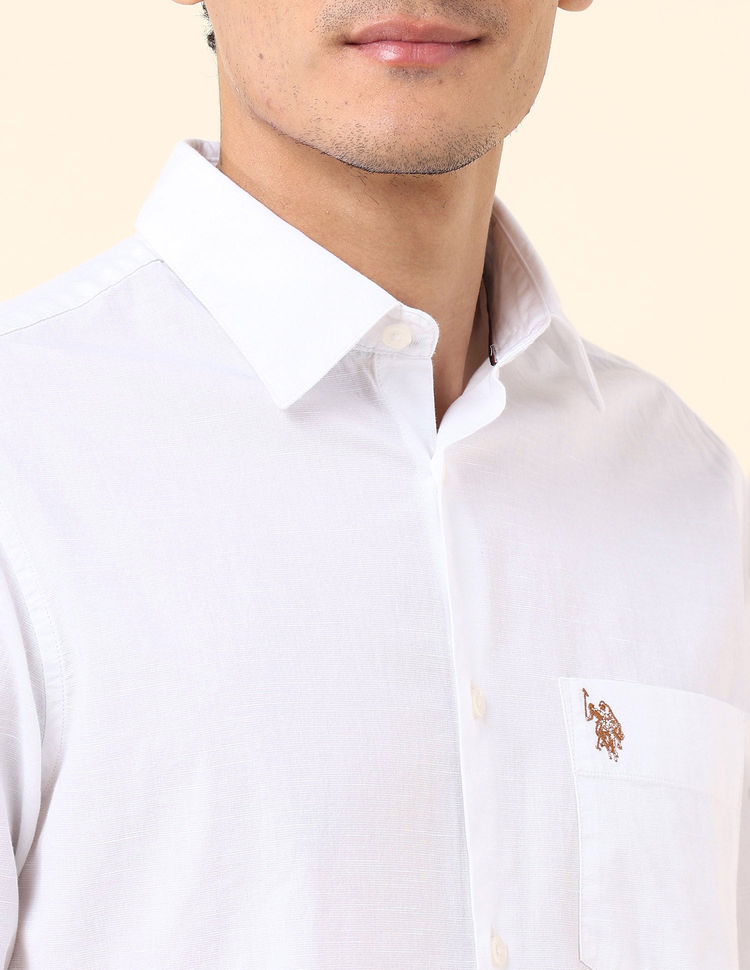 Solid Tailored Fit Twill Shirt White - U.S. Polo Assn. India | Large