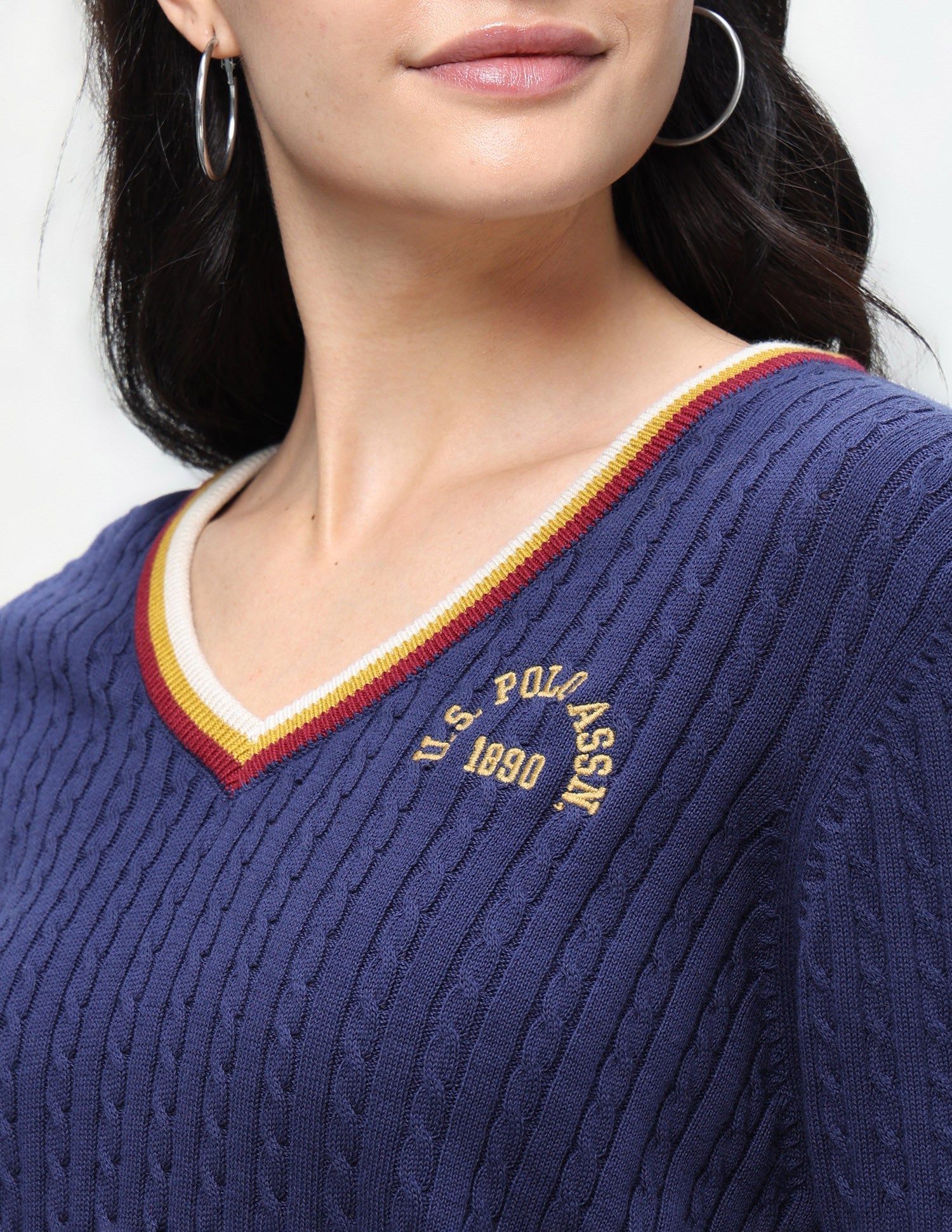 Cable Patterned Knit Regular Fit Sweater Navy - U.S. Polo Assn. India | Large