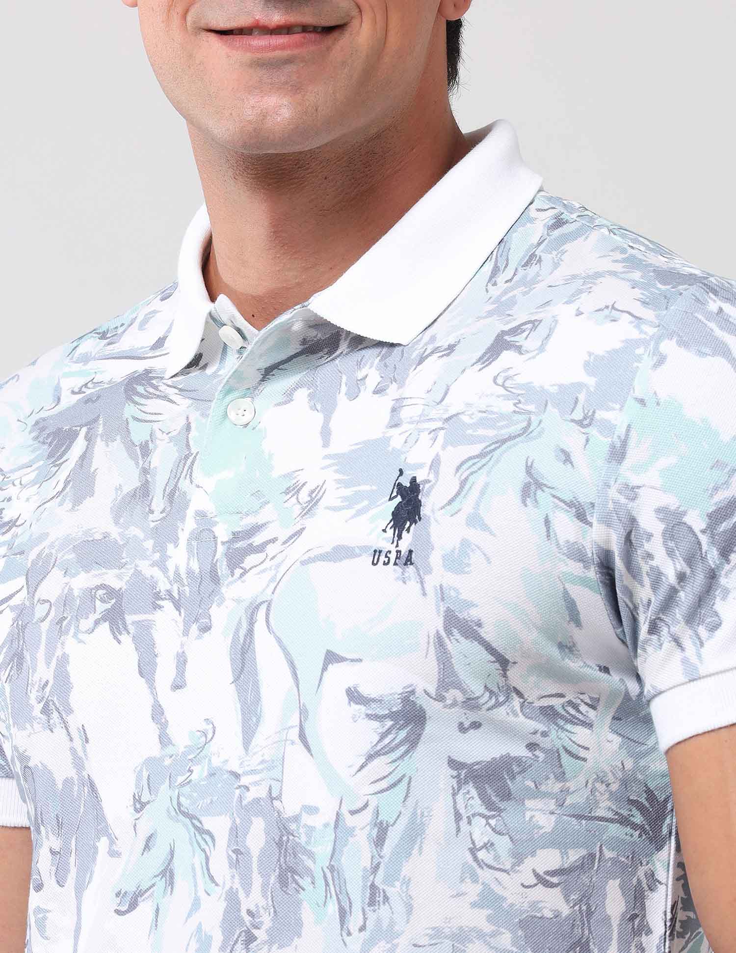 Abstract Printed Muscle Fit Polo Shirt Blue - U.S. Polo Assn. India | Large