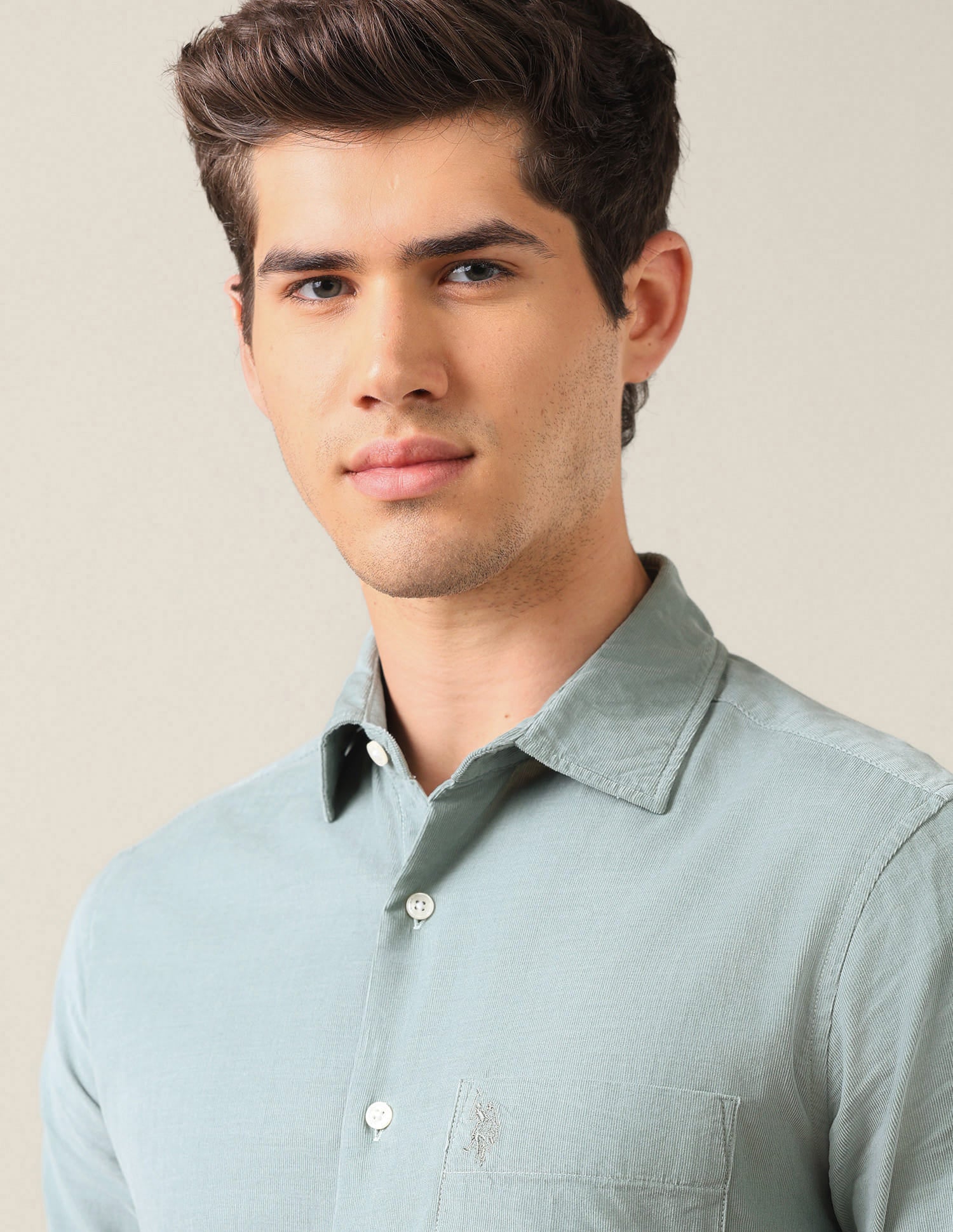 Tailored Fit Corduroy Shirt Green - U.S. Polo Assn. India | Large