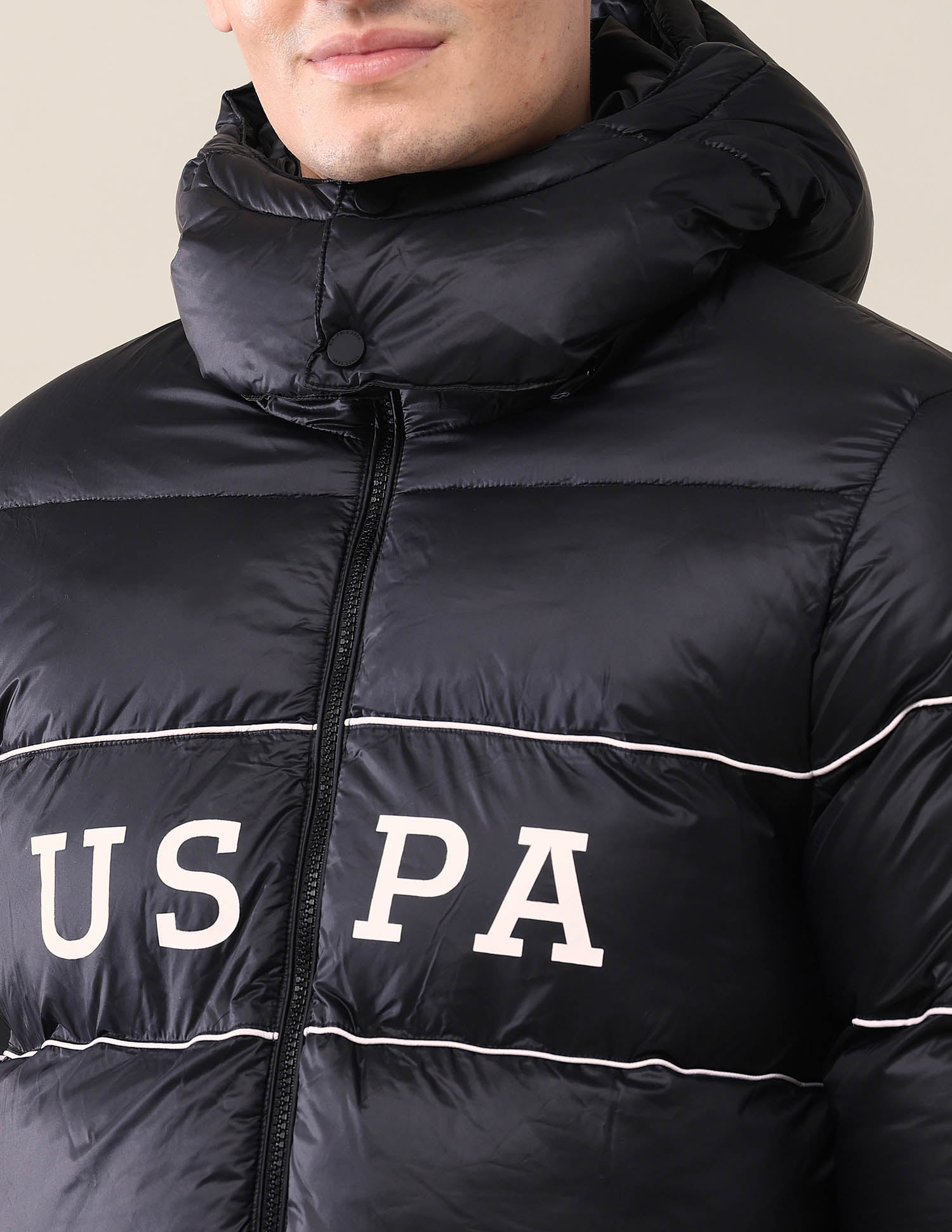 Colourblocked Regular Fit Puffer Jacket Black - U.S. Polo Assn. India | Large