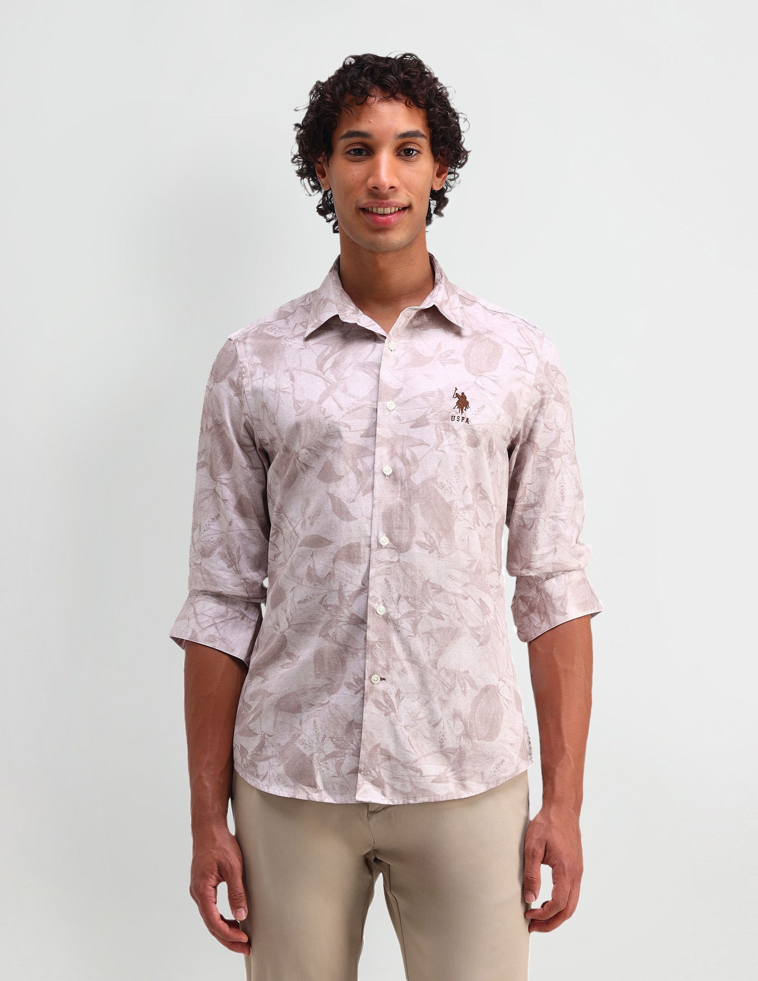 Abstract Pattern Satin Shirt Light Pink - U.S. Polo Assn. India | Large