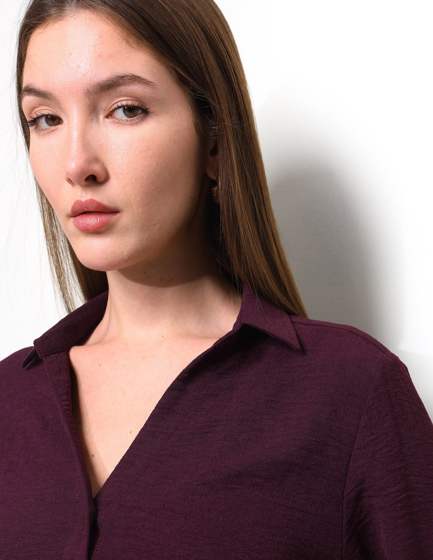 Solid V-Neck Collar Shirt Brown - U.S. Polo Assn. India | Large