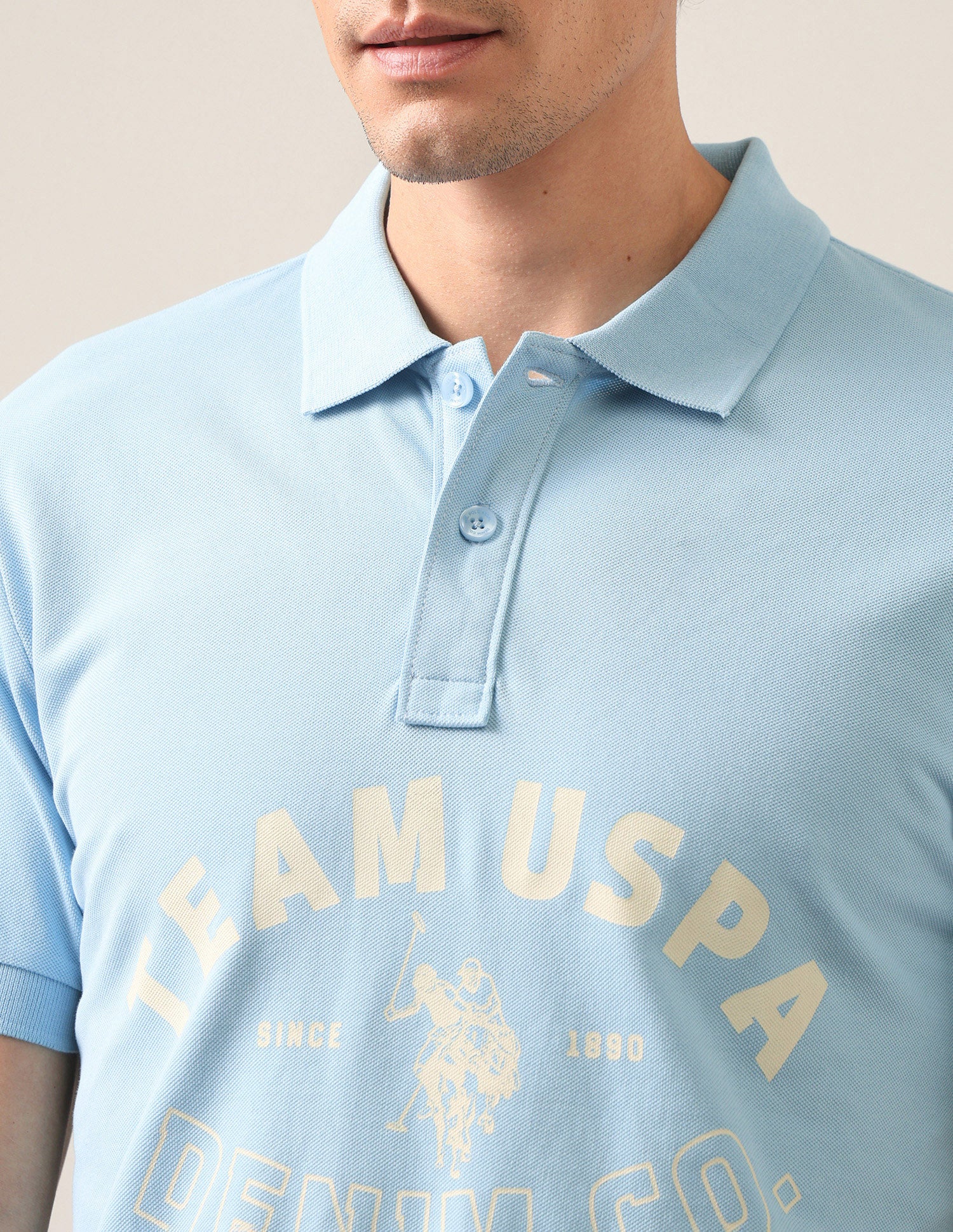 Typographic Brand Printed Slim Fit Polo Shirt Light Blue - U.S. Polo Assn. India | Large