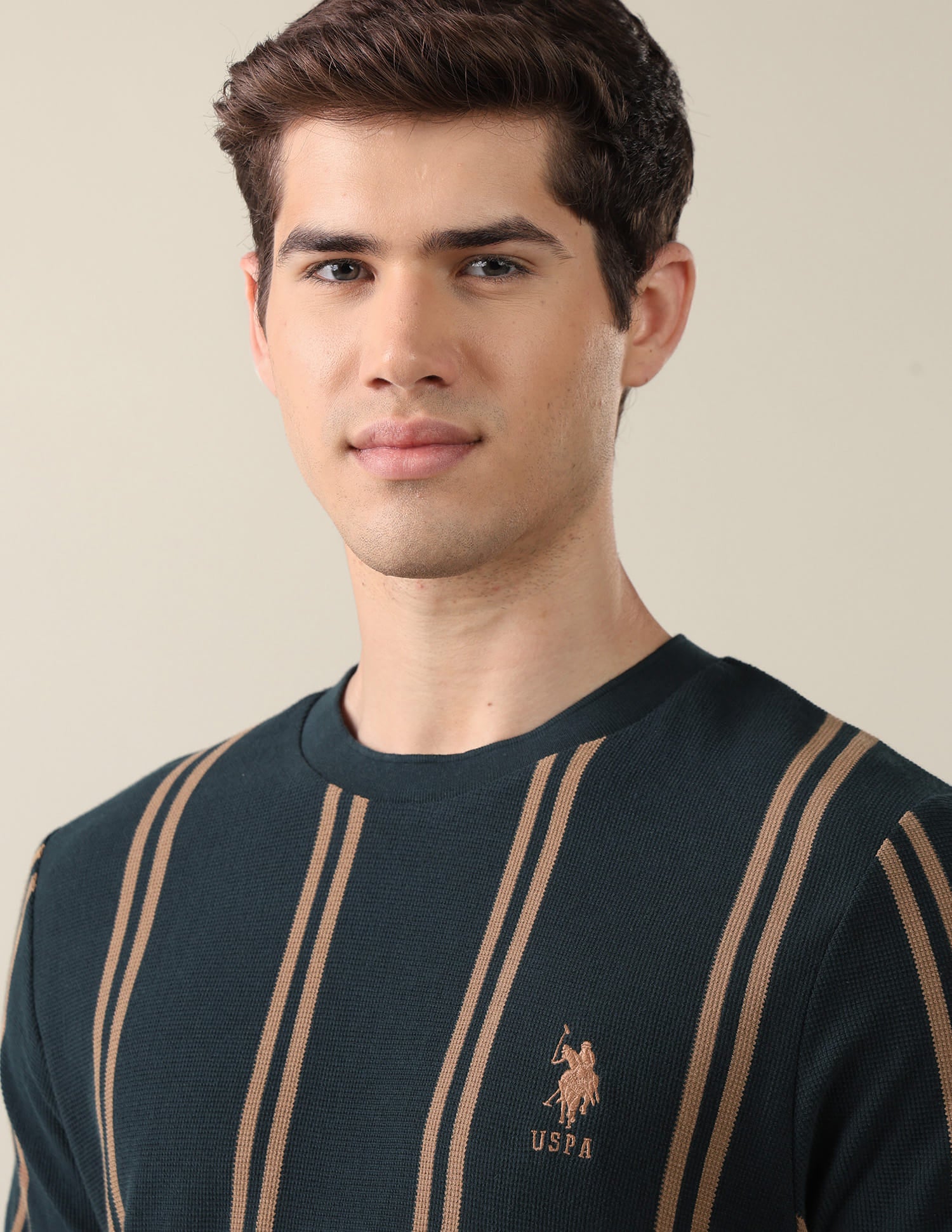 Vertical Striped Slim Fit T-Shirt Green - U.S. Polo Assn. India | Large