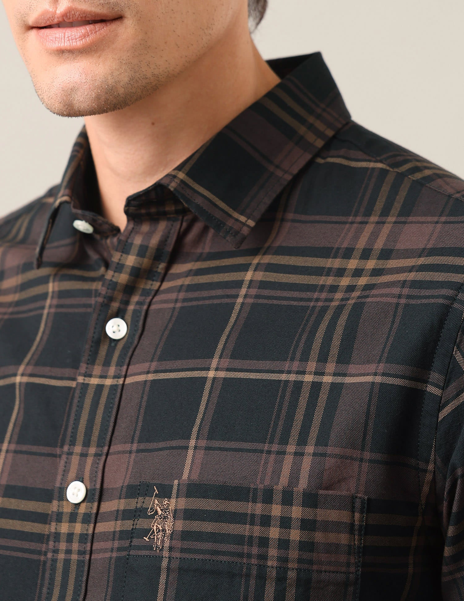 Tartan Checked Tailored Fit Shirt Brown - U.S. Polo Assn. India | Large