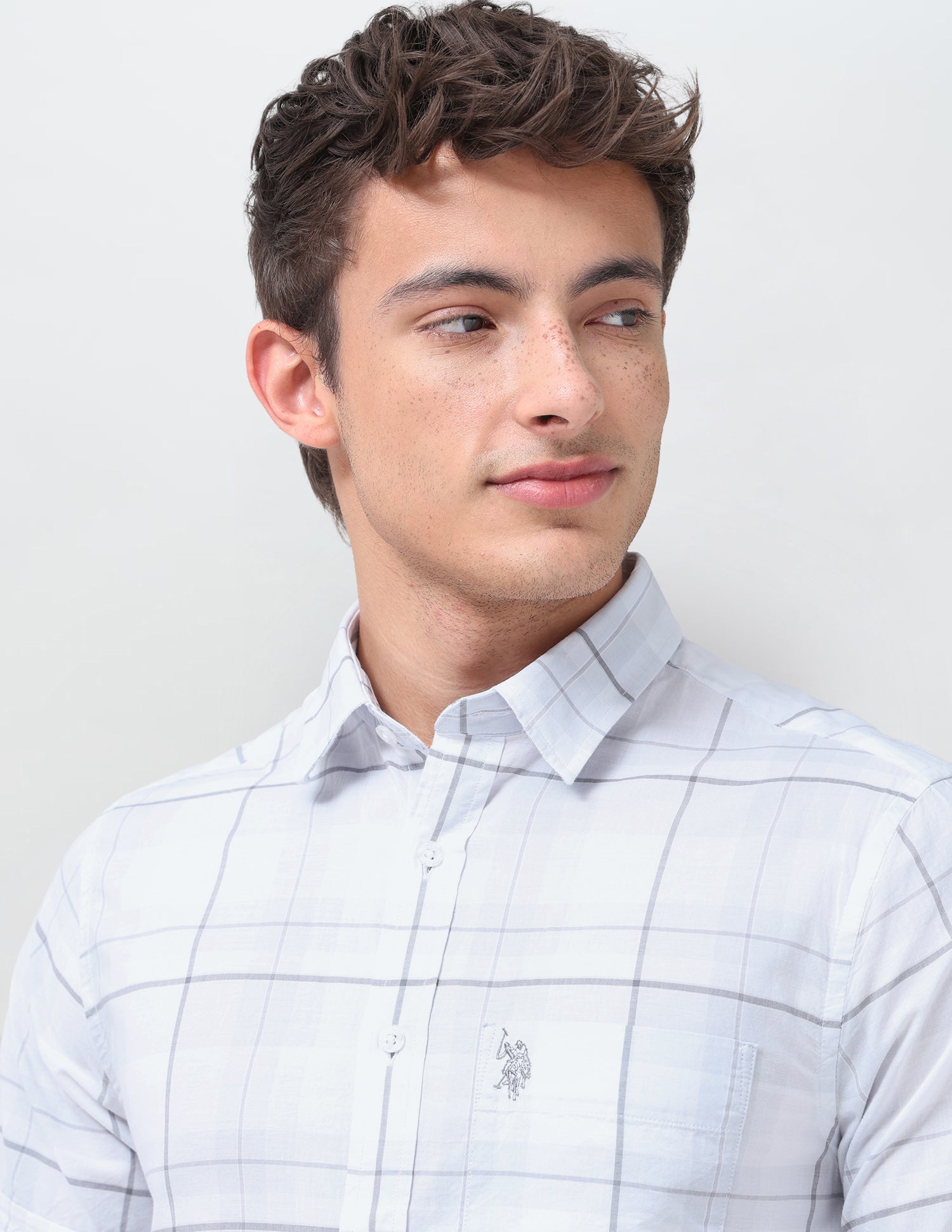 Windowpane Checked Regular Fit Shirt Light Grey - U.S. Polo Assn. India | Large