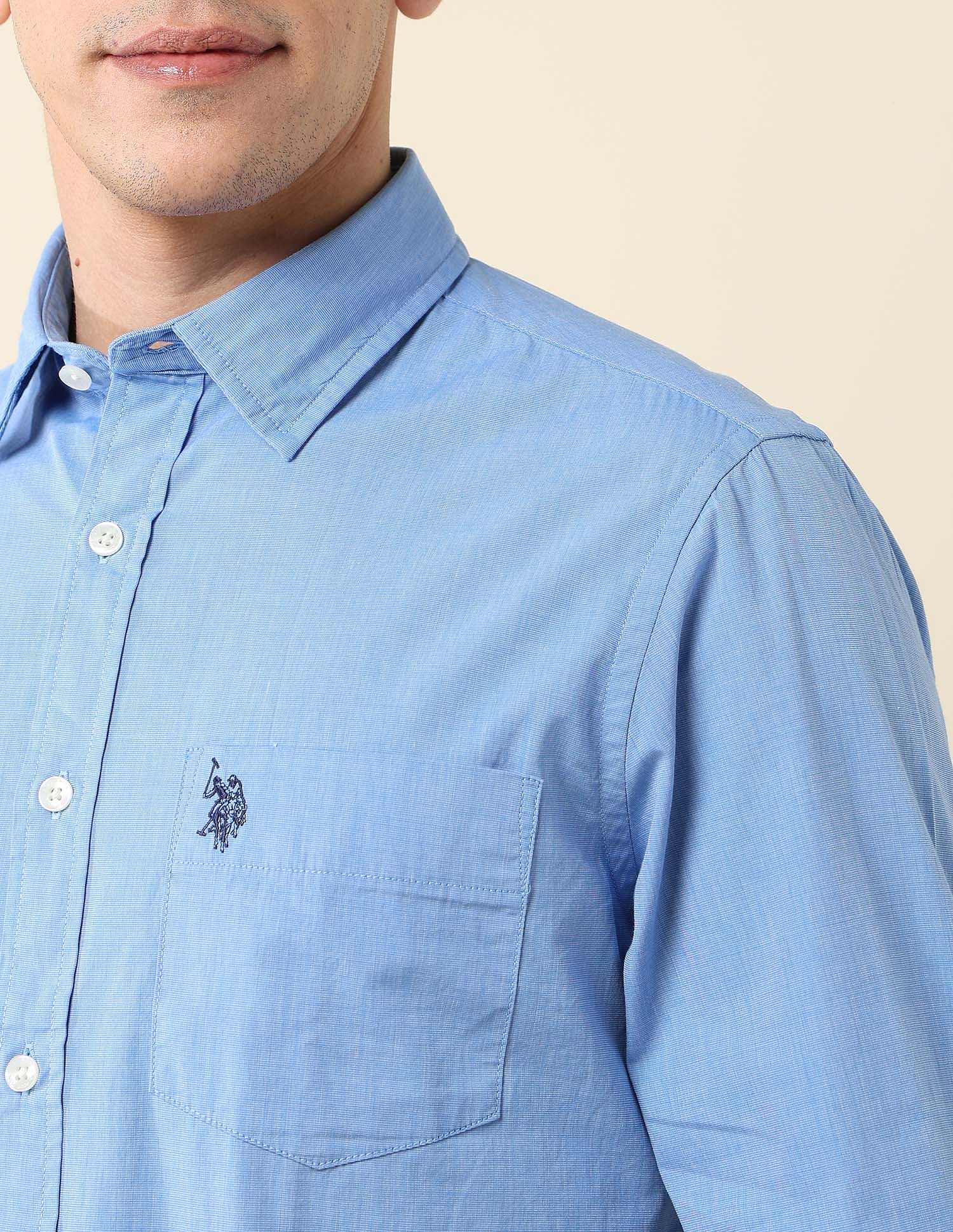 Tailored Fit Fil-à-Fil Shirt Blue - U.S. Polo Assn. India | Large