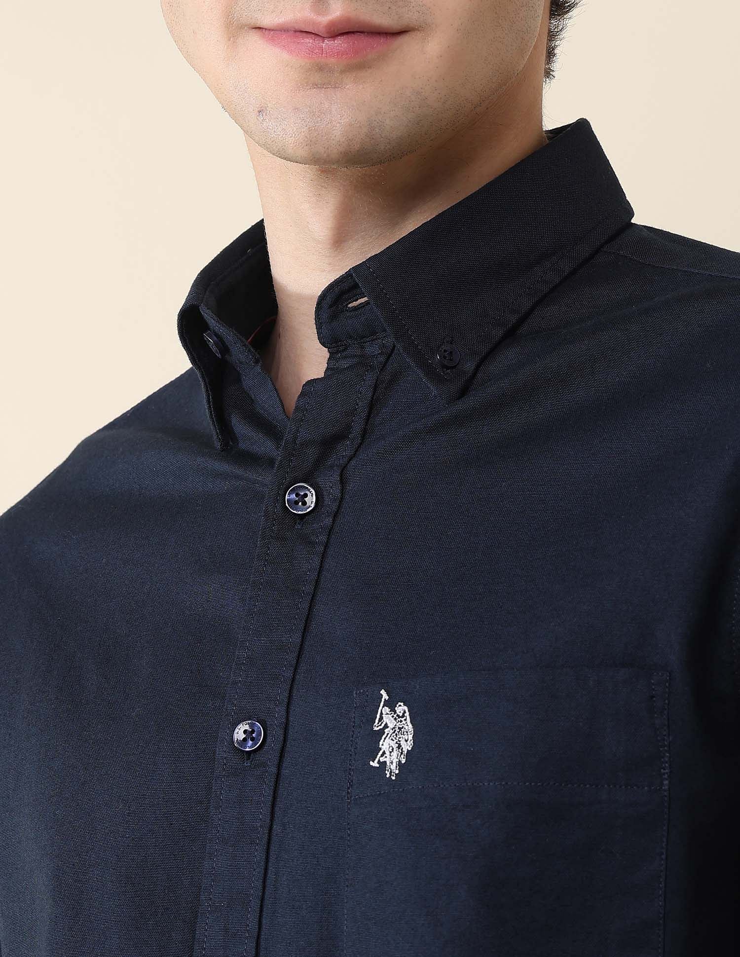 Solid Oxford Stretch Button Down Shirt Navy - U.S. Polo Assn. India | Large