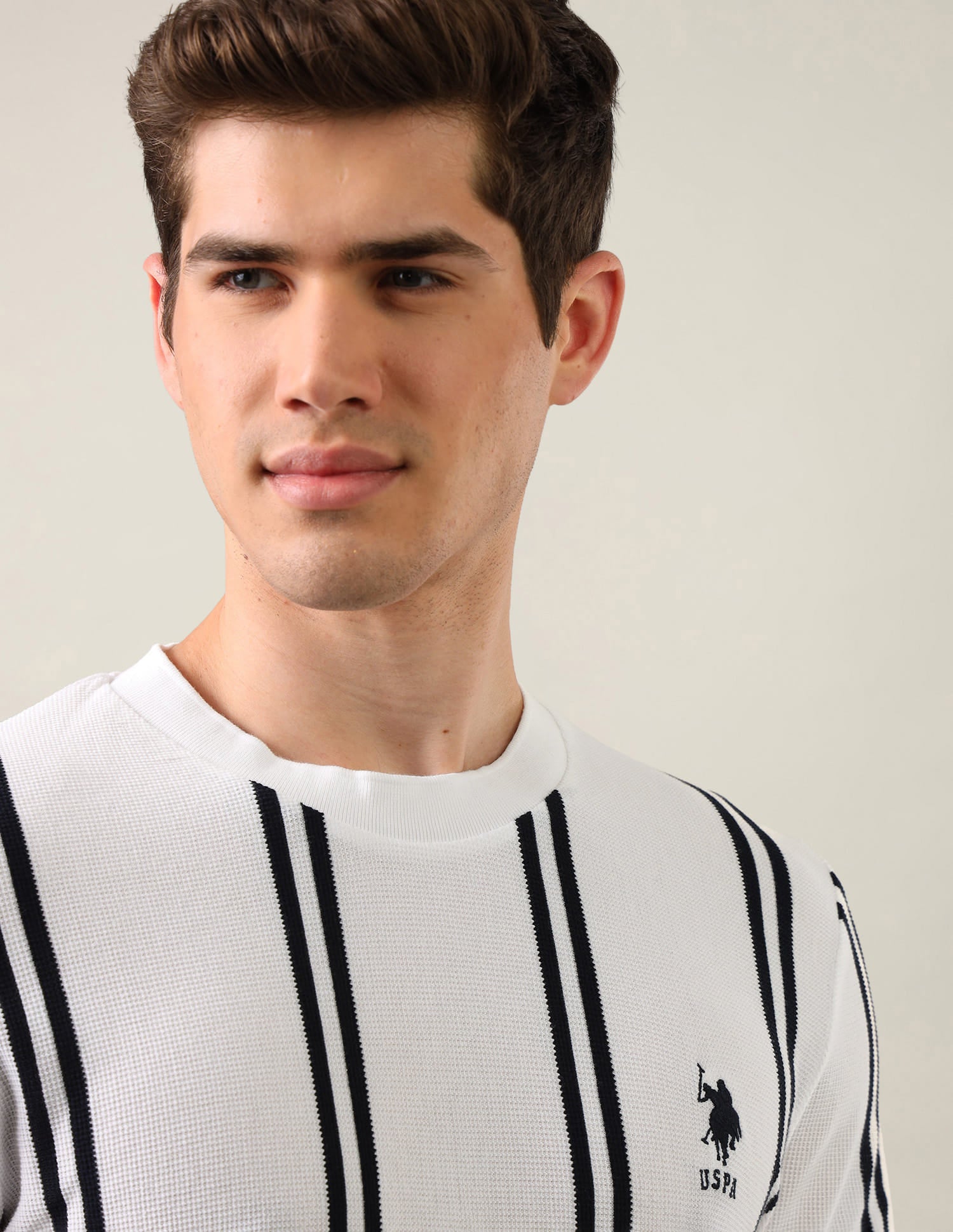 Vertical Striped Slim Fit T-Shirt White - U.S. Polo Assn. India | Large